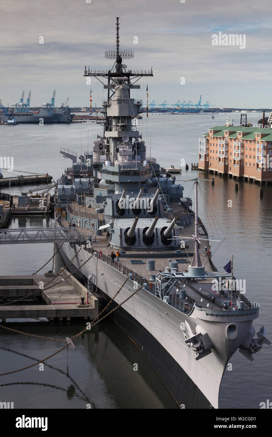 USA, Virginia, Norfolk, WW2-era battleship USS Wisconsin, elevated view Stock Photo
