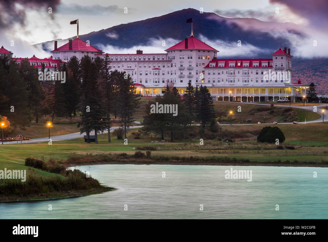 USA, New Hampshire, White Mountains, Bretton Woods, The Mount Washington Hotel, exterior, dawn Stock Photo