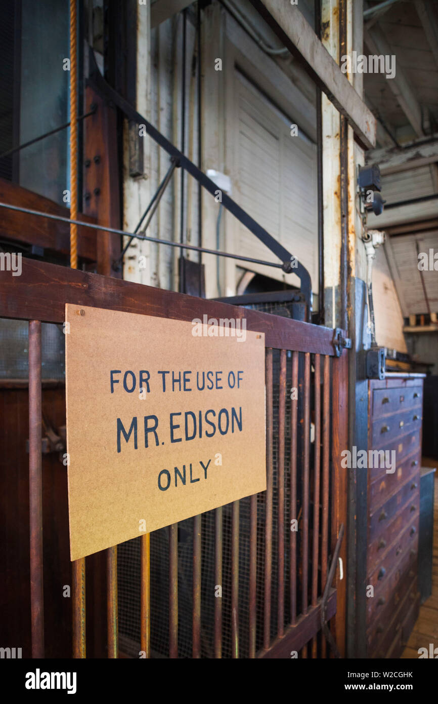 USA, New Jersey, West Orange, Thomas Edison National Historical Park, interior, Edison's private elevator Stock Photo