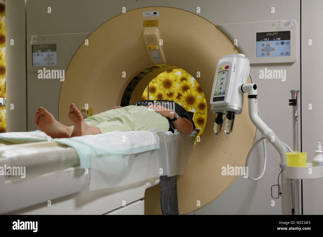 Patient in the tube, CT, computer tomograph, Karlovy Vary, Czech Republic Stock Photo