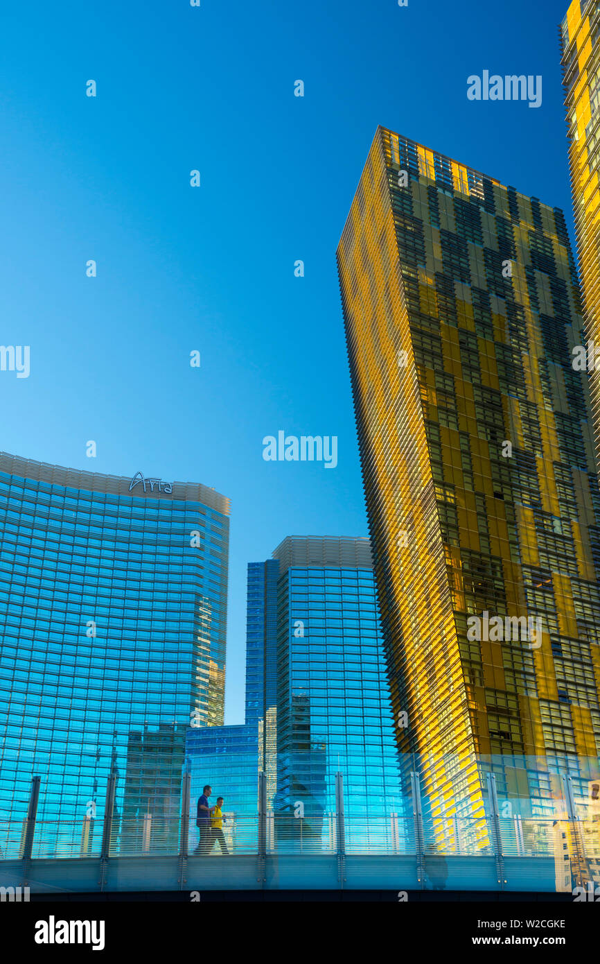 USA, Nevada, Las Vegas, The Strip, CityCenter, Aria Resort and Casino, Veer Towers on right Stock Photo