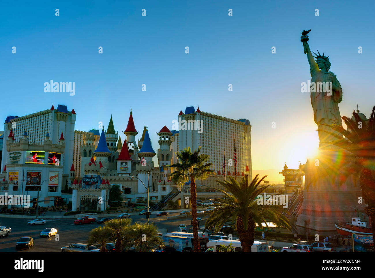 USA, Nevada, Las Vegas, Excalibur and New York New York Hotels Stock Photo