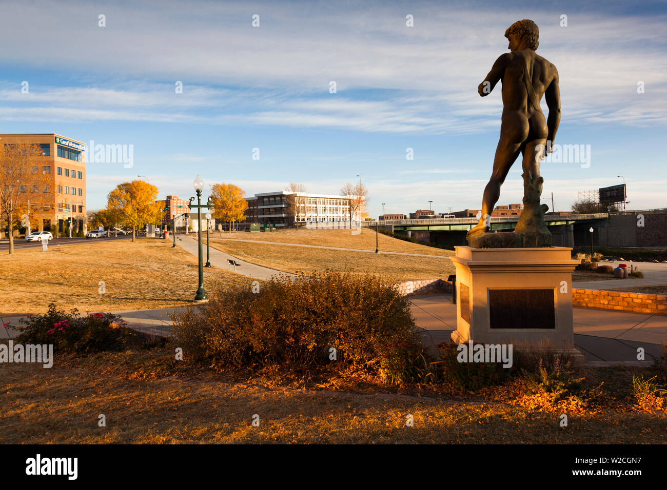 USA, South Dakota, Sioux Falls, riverfront statue of David Stock Photo