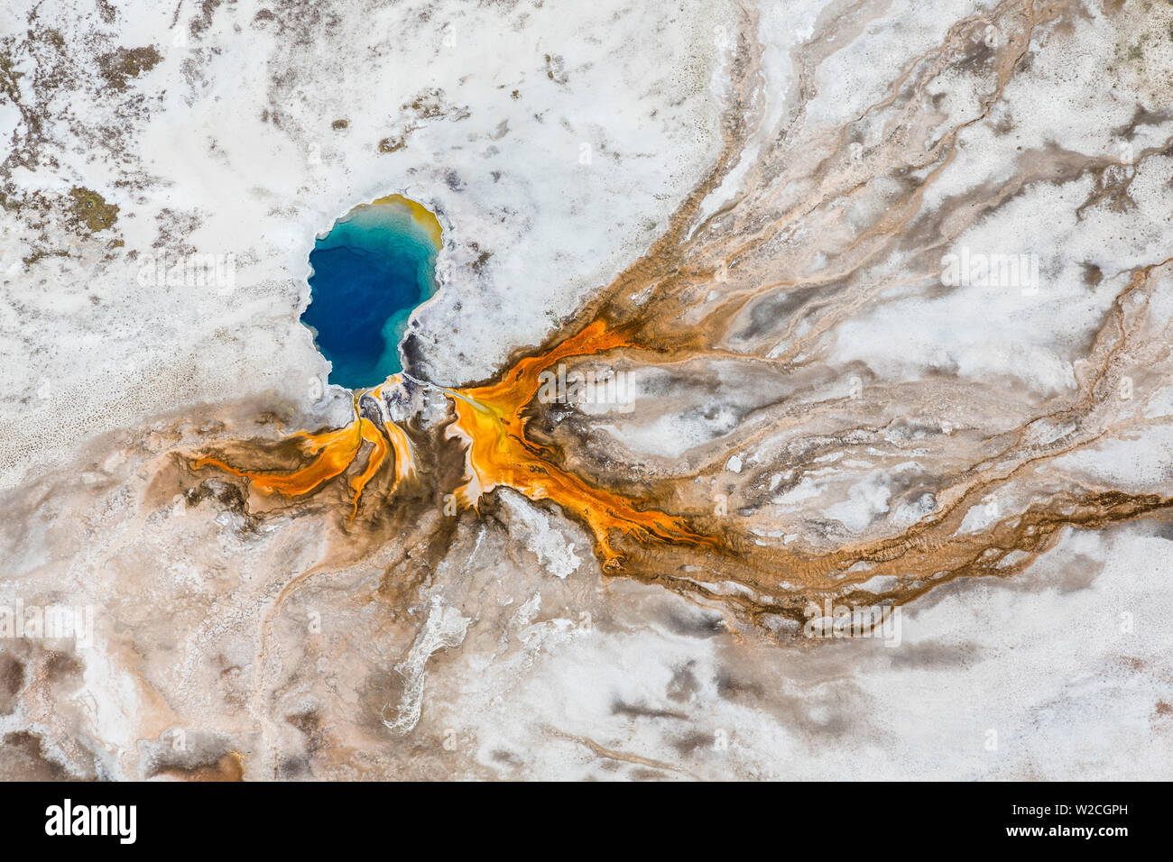 Hot spring from the air, Yellowstone National Park, Wyoming, USA Stock Photo