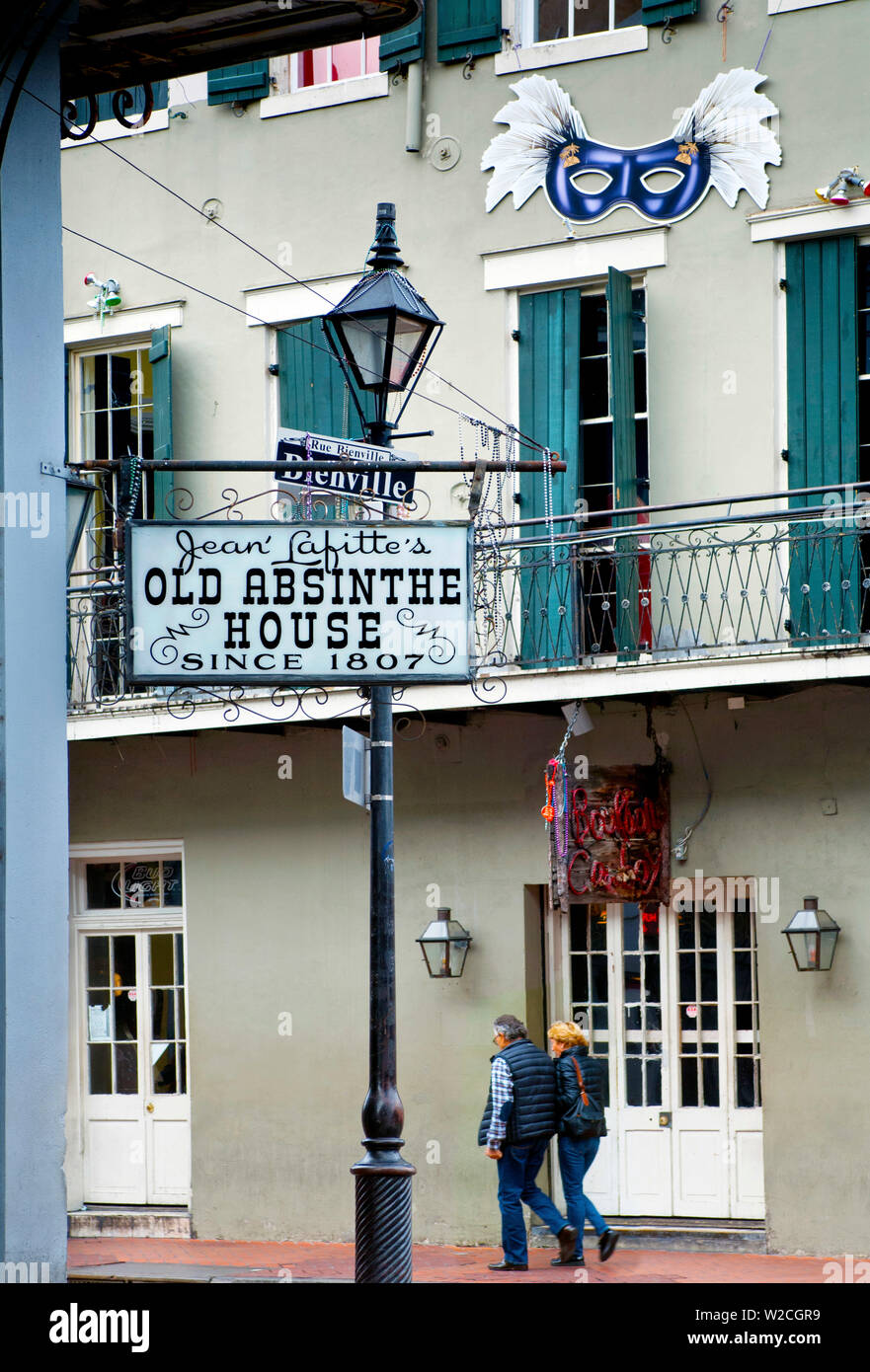 Louisiana, New Orleans, French Quarter, Bourbon Street, Jean Lafitte's Old Absinthe House, Building Over 200 Years Old Stock Photo