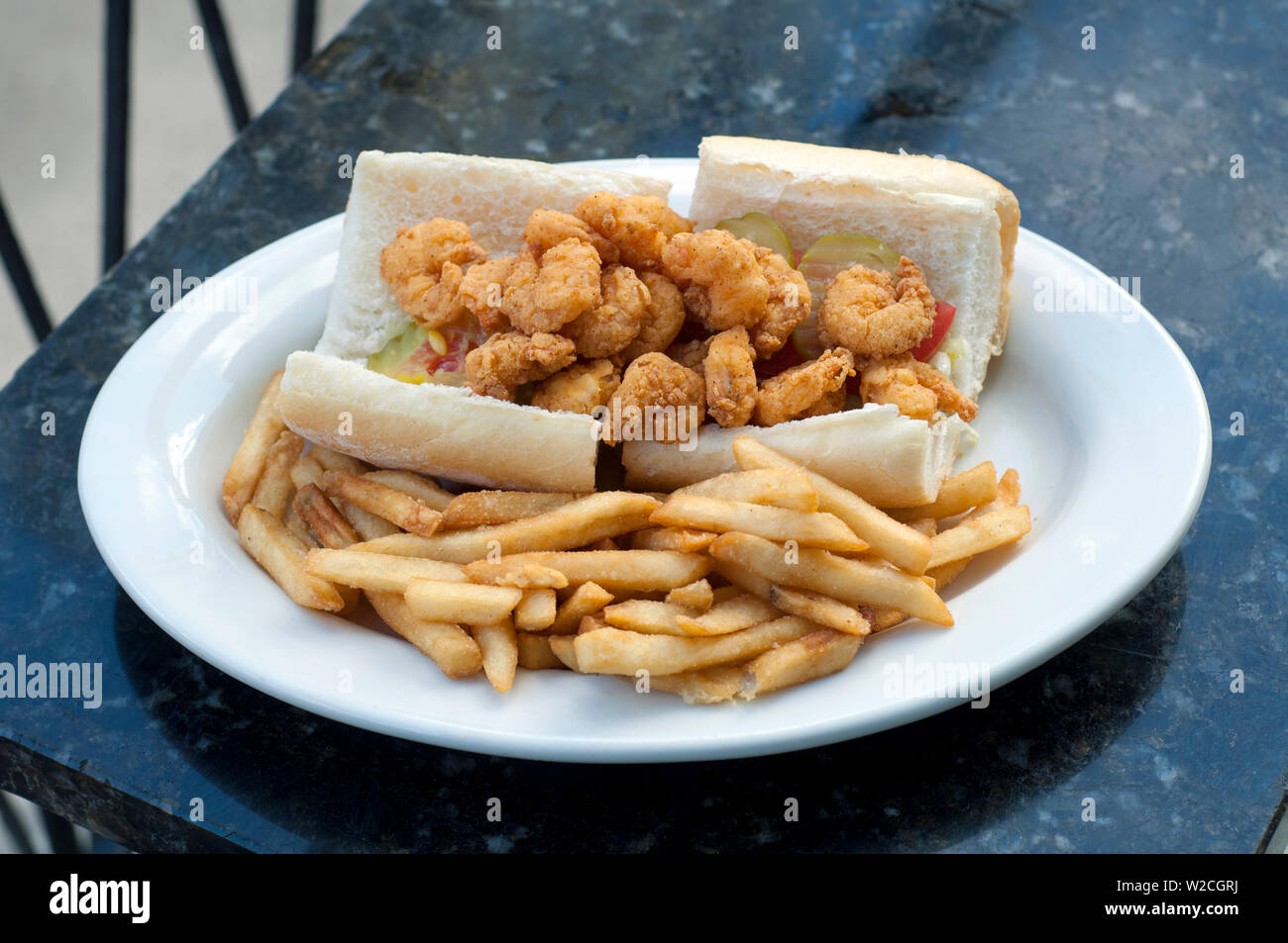 Louisiana, New Orleans, Po Boy Shrimp Sandwich, French Quarter Stock Photo