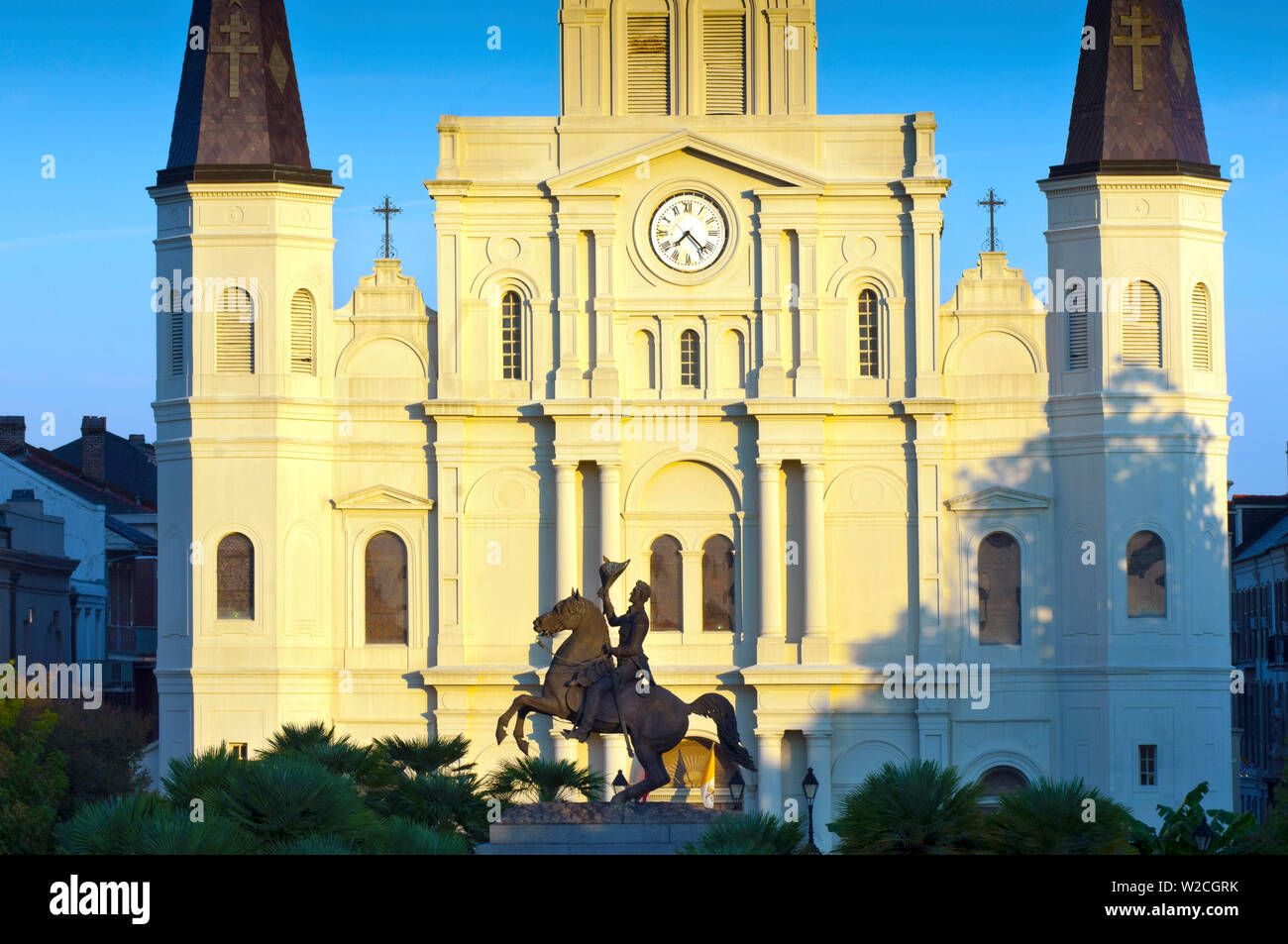 Louisiana, New Orleans, French Quarter, Jackson Square, Saint Louis Cathedral, Andrew Jackson Statue Stock Photo