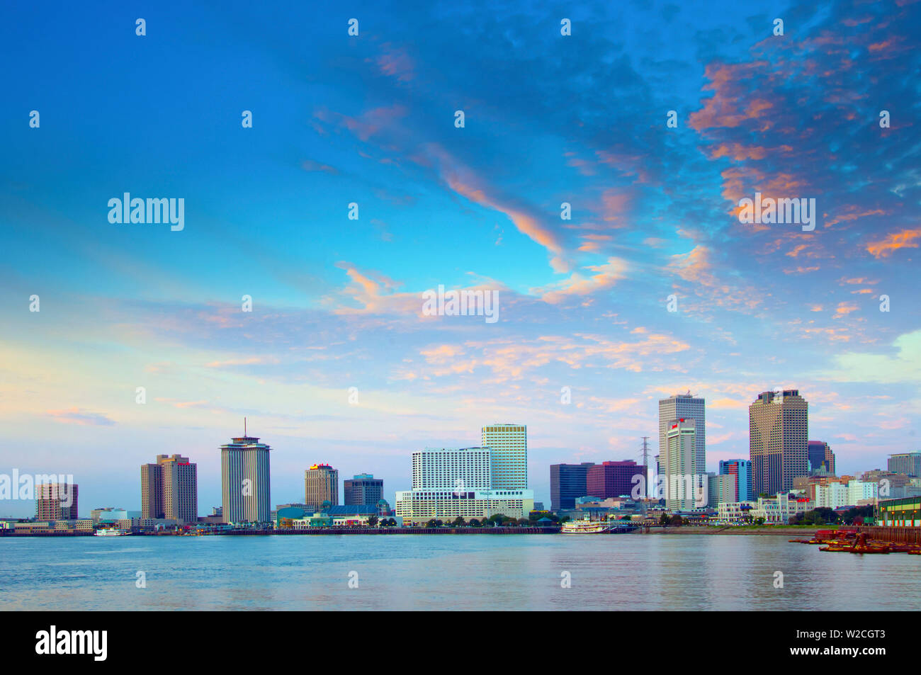 Louisiana, New Orleans, Mississippi River, View Of New Orleans Skyline Stock Photo