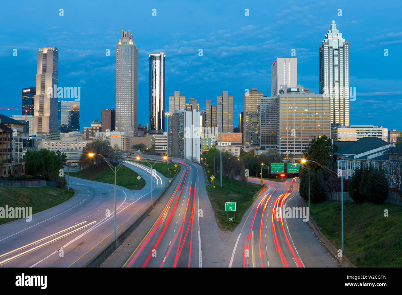 Elevated view over Freedom Parkway and the Downtown Atlanta skyline