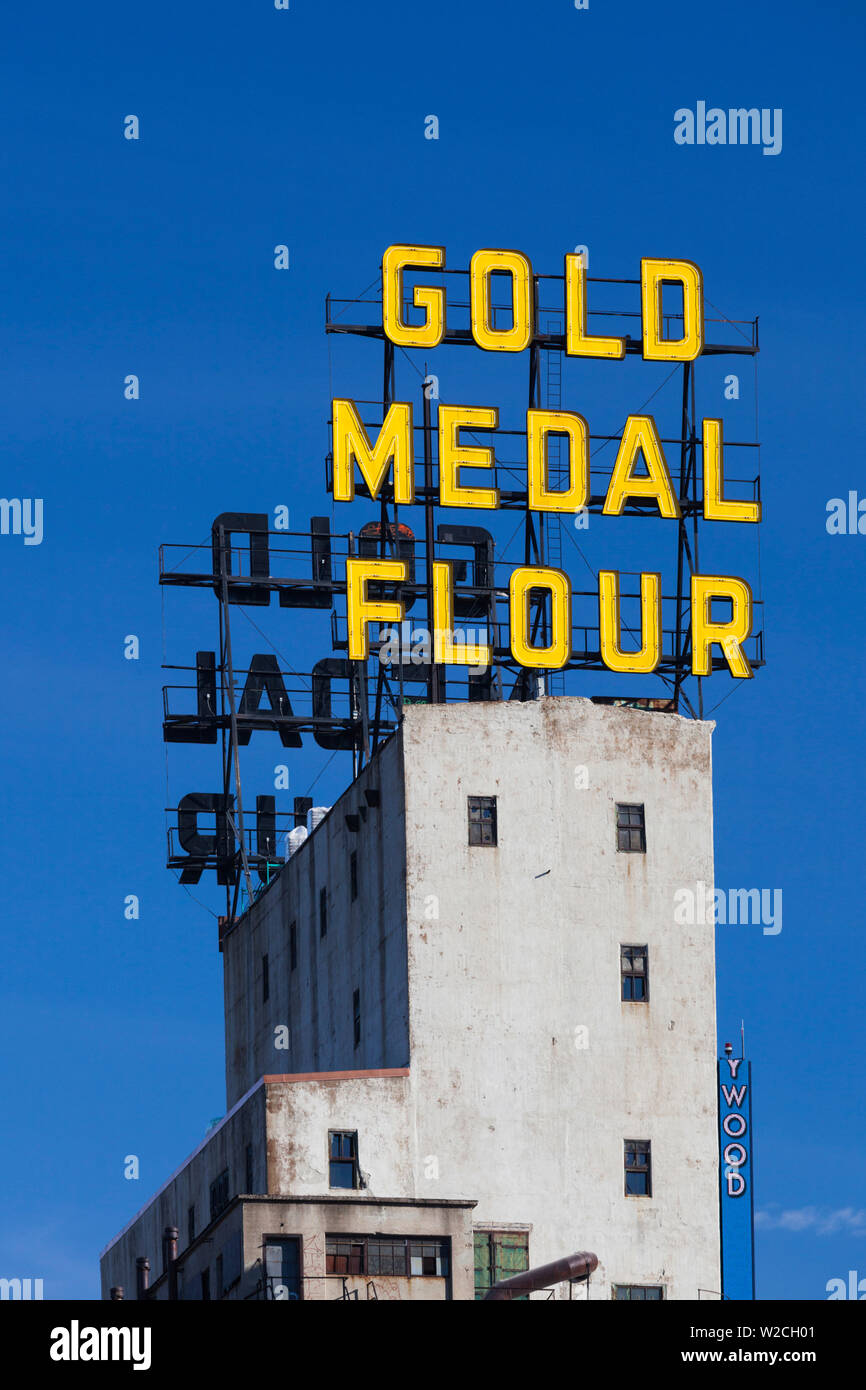 USA, Minnesota, Minneapolis, Mill City Museum, sign for Gold Metal Flour Stock Photo