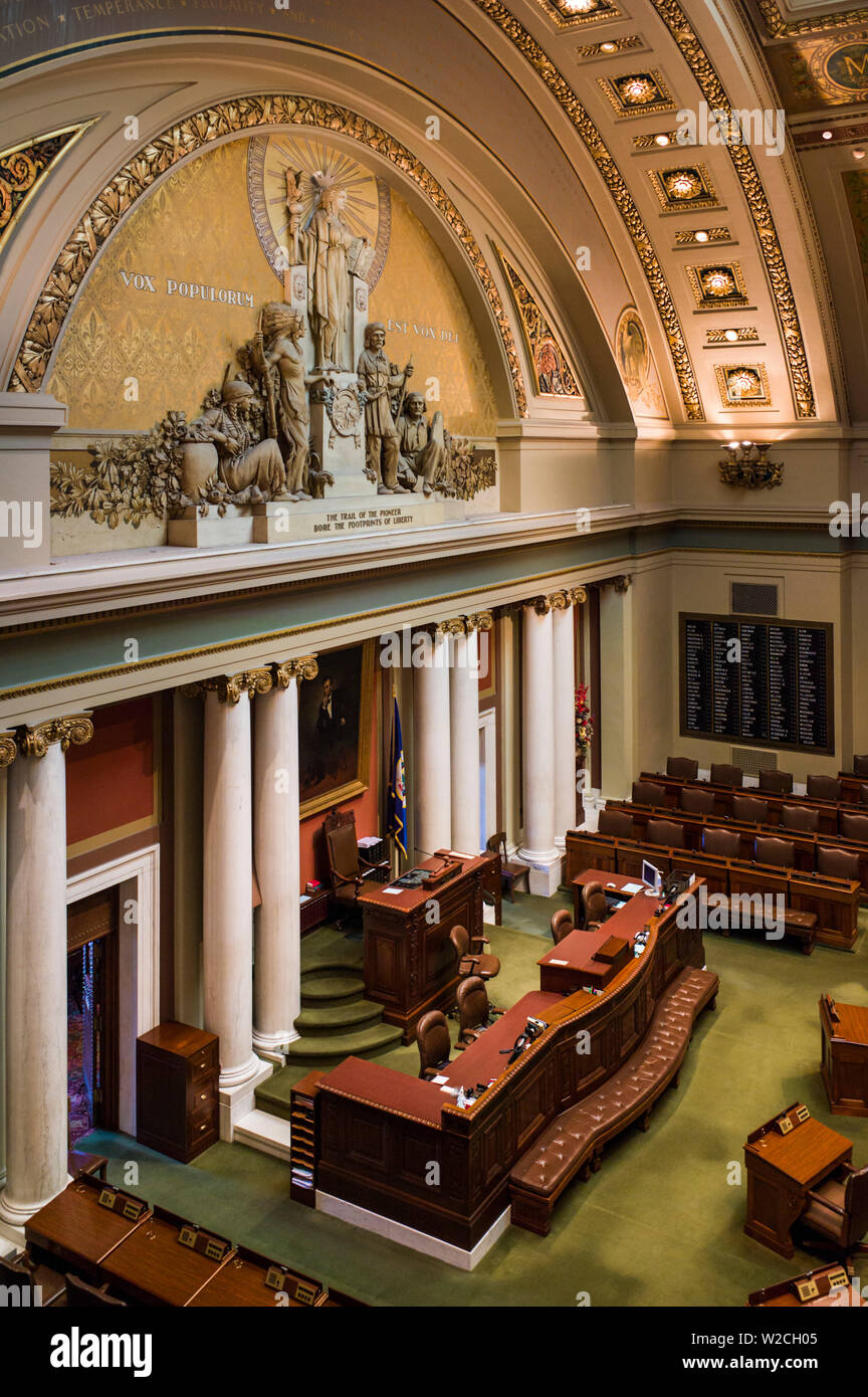 USA, Minnesota, Minneapolis, St. Paul, Minnesota State Capitol, elevated view of the Minnesota House of Representatives Stock Photo