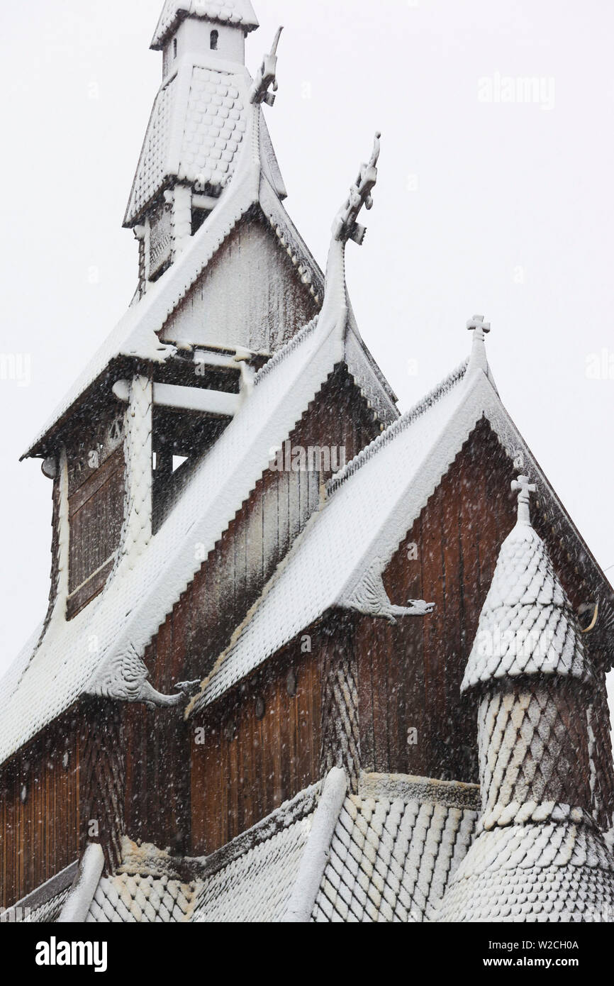 USA, Minnesota, Moorhead, Hopperstadt Norwegian Stave Church, winter Stock Photo