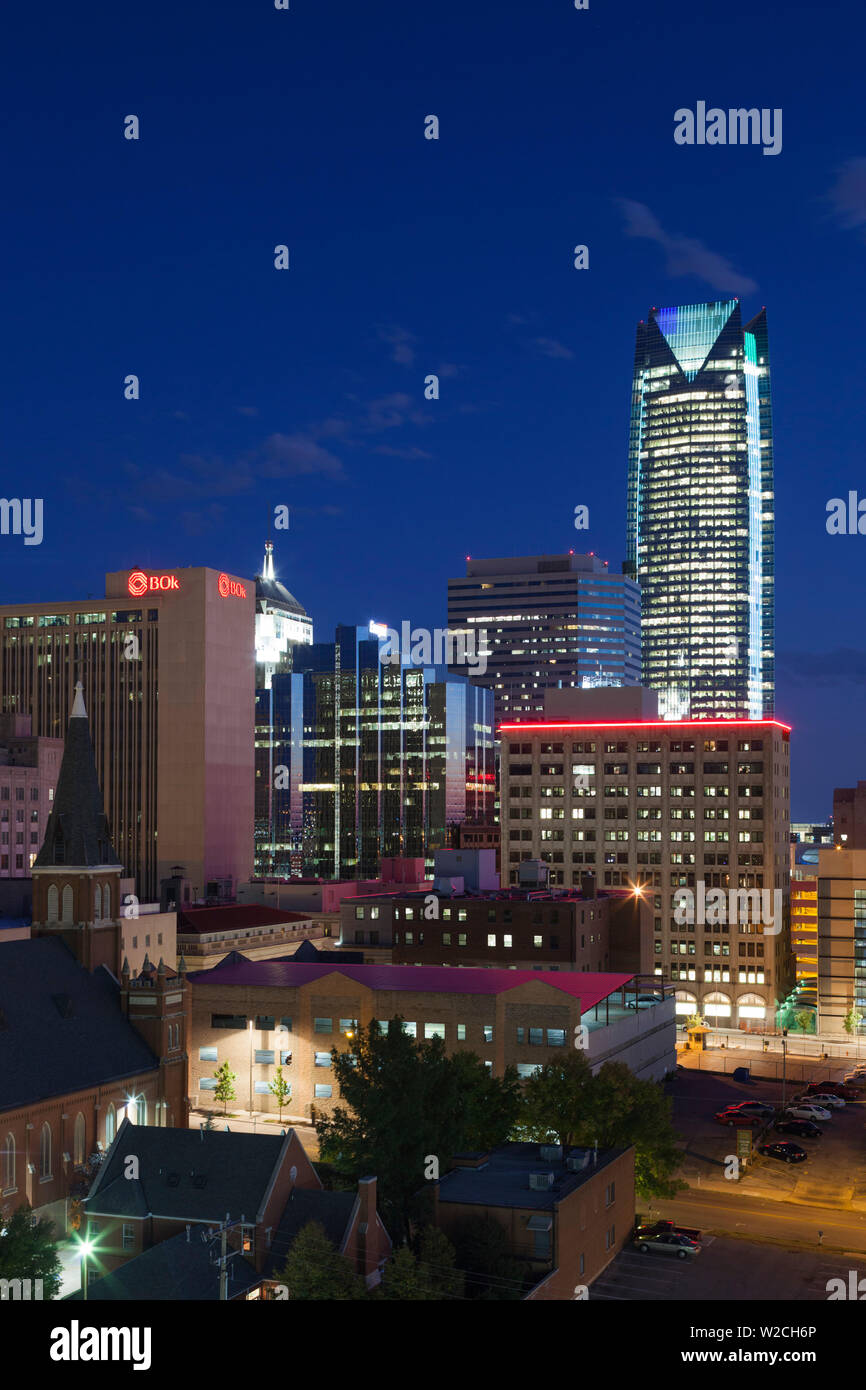 USA, Oklahoma, Oklahoma City, elevated city skyline with Devon Tower Stock Photo