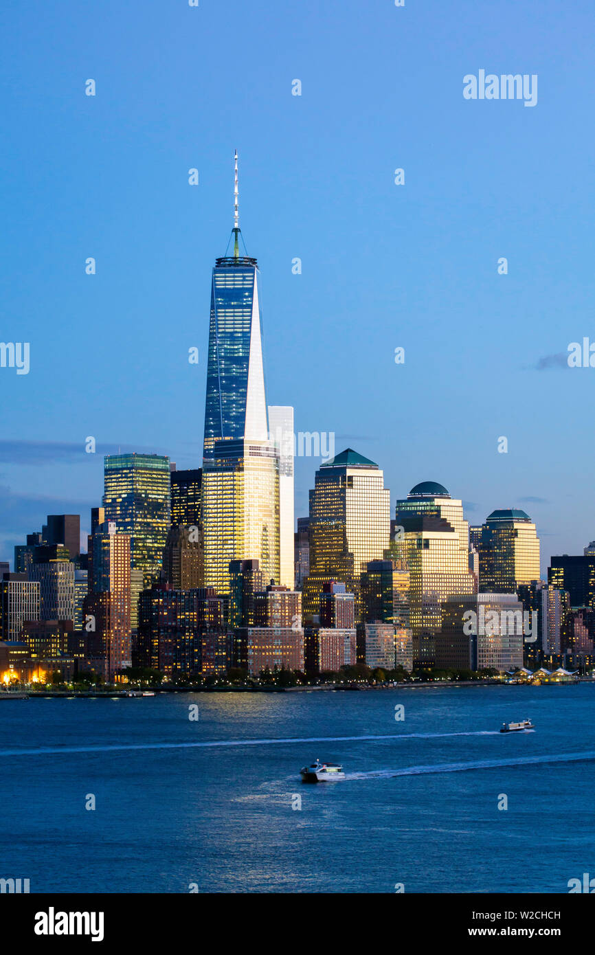 One World Trade Center and Downtown Manhattan across the Hudson River, New York, Manhattan, United States of America Stock Photo
