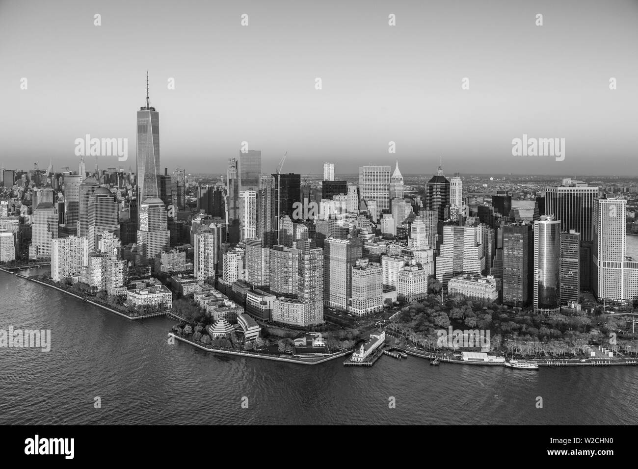 One World Trade Center and Lower Manhattan, New York City, New York, USA Stock Photo