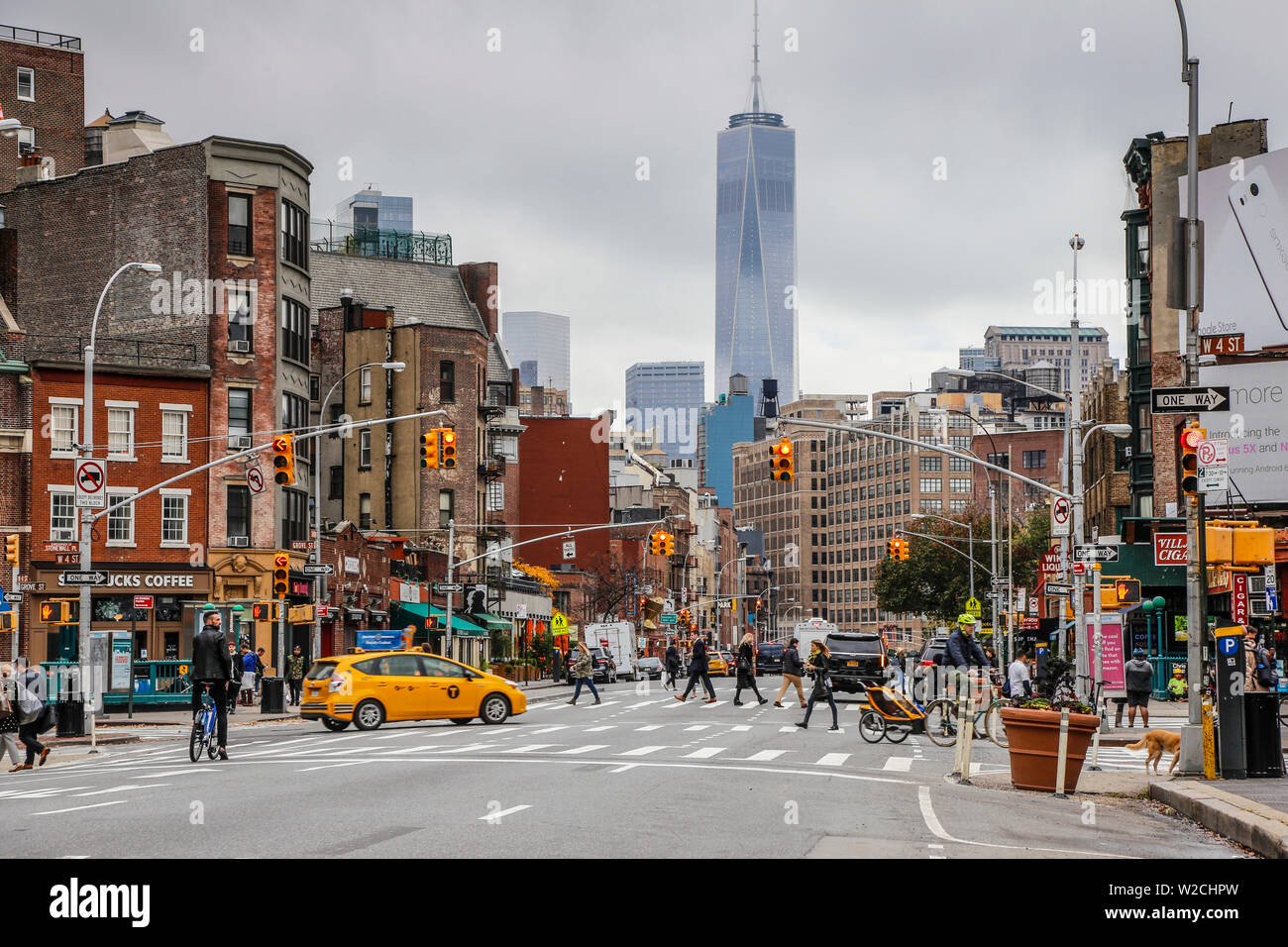 One World Trade Center from Greenwich Village, Manhattan, New York City, New York, USA Stock Photo