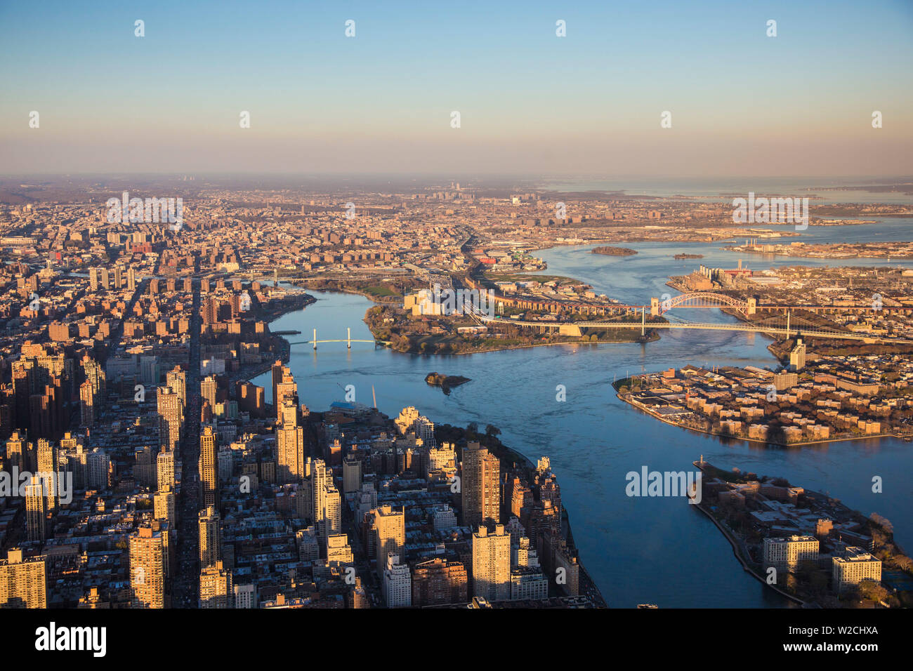 East River looking north to the Bronx, Manhattan, New York City, New York, USA Stock Photo