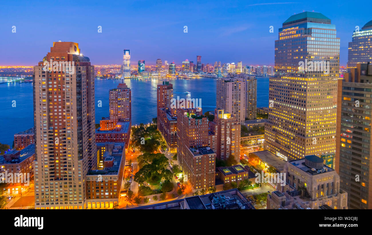USA, New York, Lower Manhattan, Jersey City in New Jersey across Hudson River Stock Photo