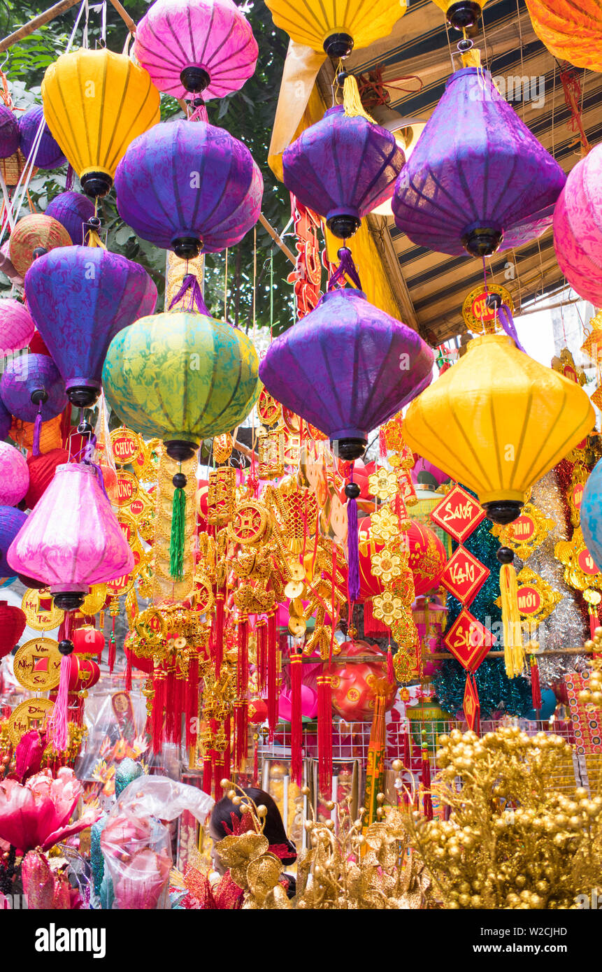 Vietnam, Hanoi, Tet Lunar New Year, holiday decorations for sale Stock
