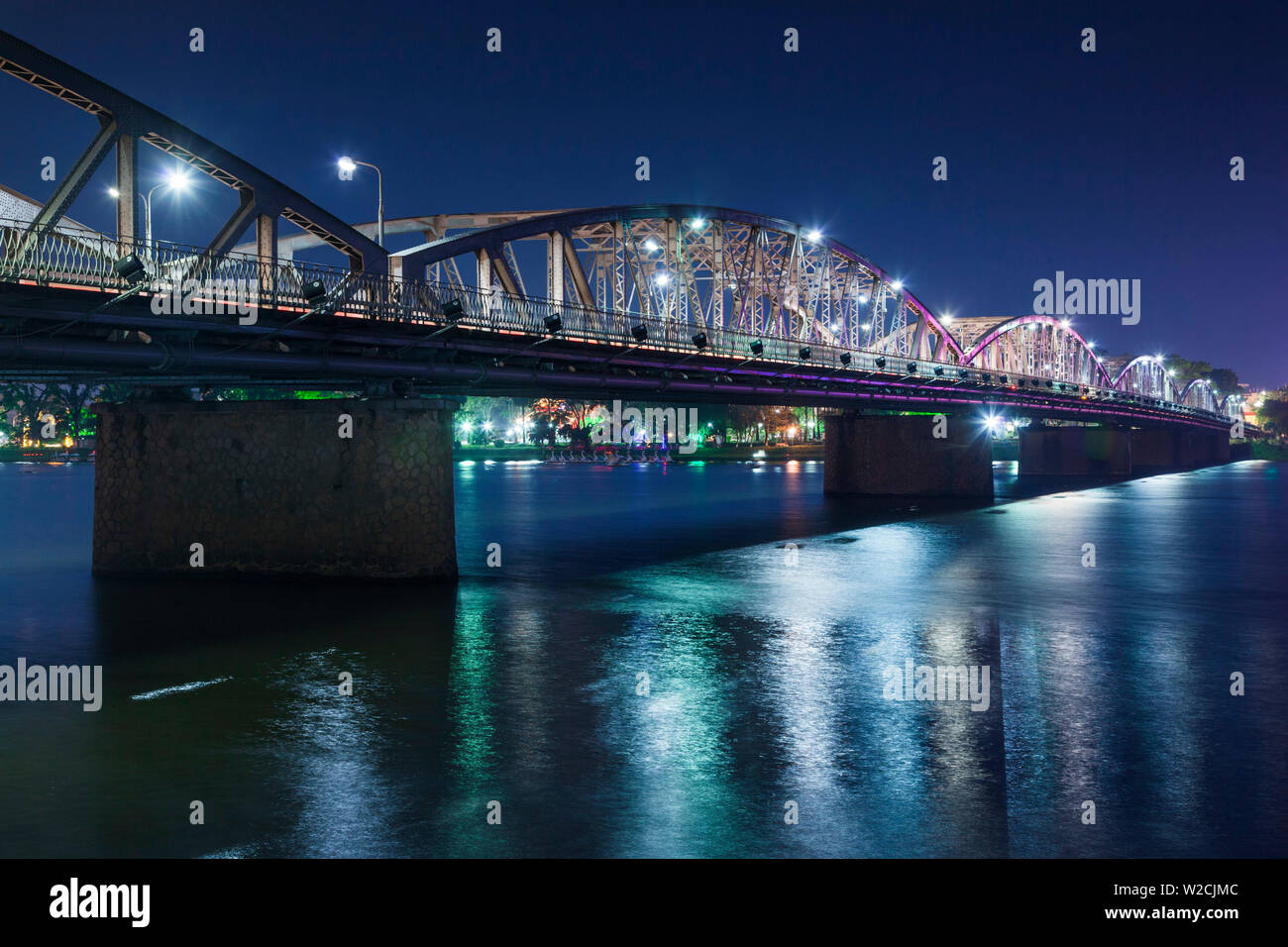 Vietnam, Hue, Truong Tien Bridge, Perfume River, dusk Stock Photo
