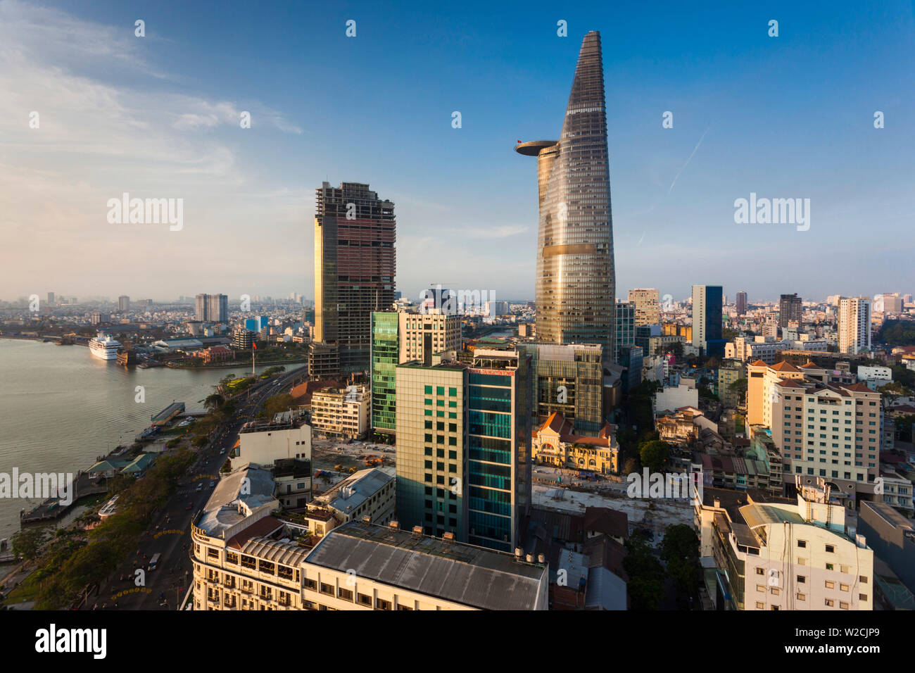 Vietnam, Ho Chi Minh City, elevated city view with Bitexco Tower, dawn Stock Photo