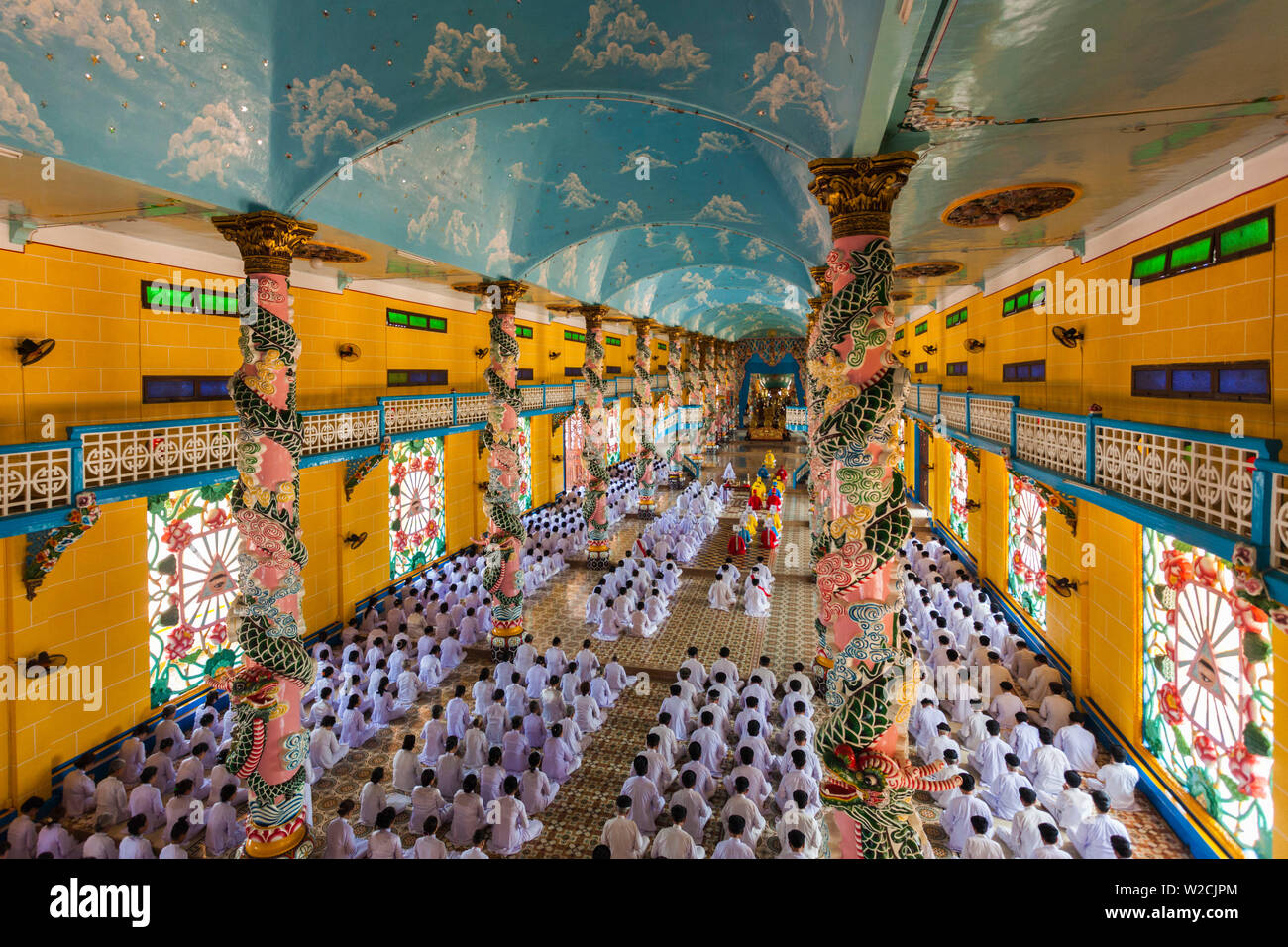 Vietnam, Tay Ninh, Cao Dai Holy See, interior of Cao Dai Great Temple Stock Photo