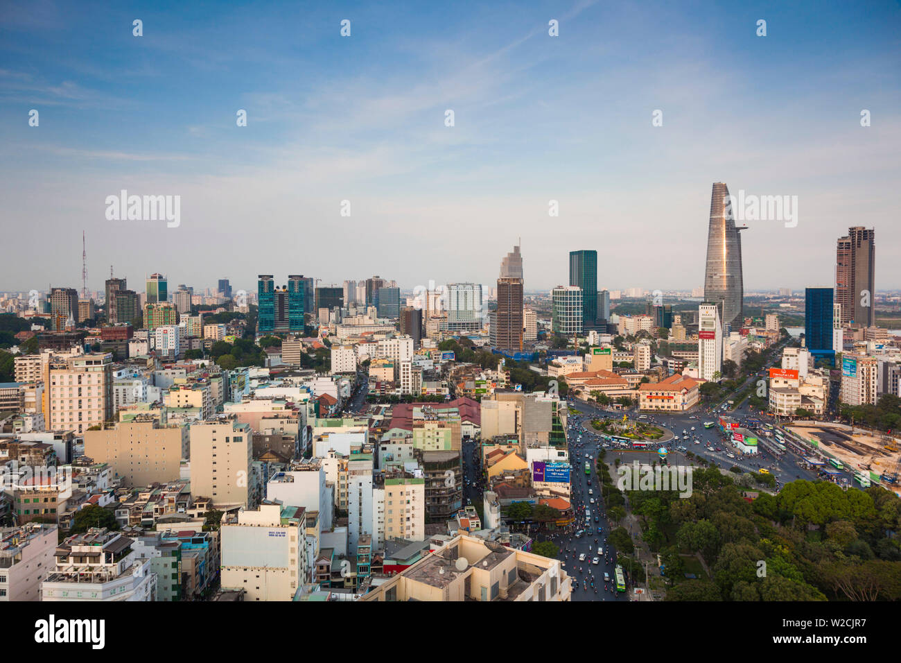 Vietnam, Ho Chi Minh City, elevated city view above Quach Thi Trang Circle, dusk Stock Photo