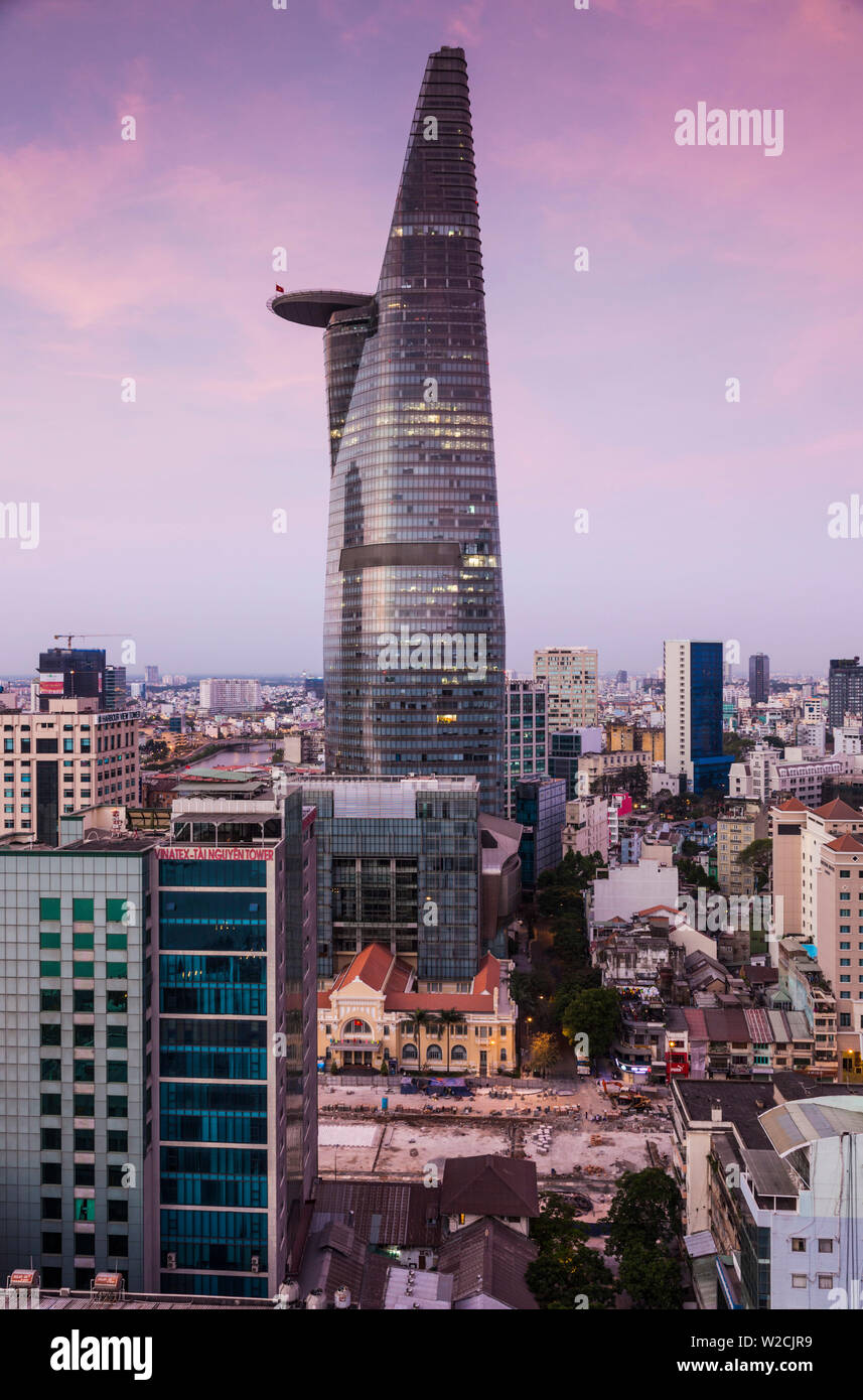 Vietnam, Ho Chi Minh City, elevated city view with Bitexco Tower, dawn Stock Photo