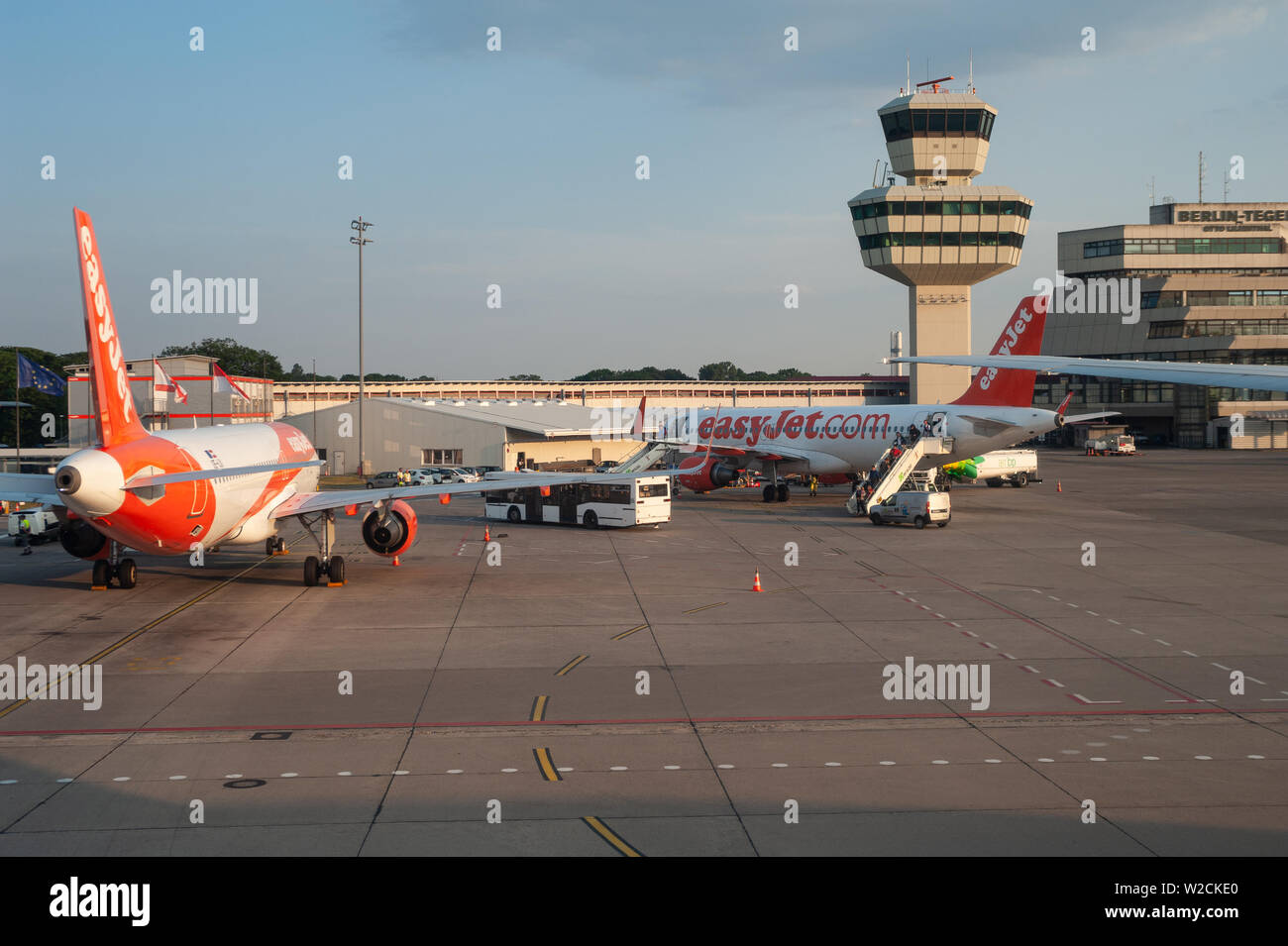 05.06.2019, Berlin, Germany, Europe - Easyjet passenger planes at Tegel Airport. Stock Photo