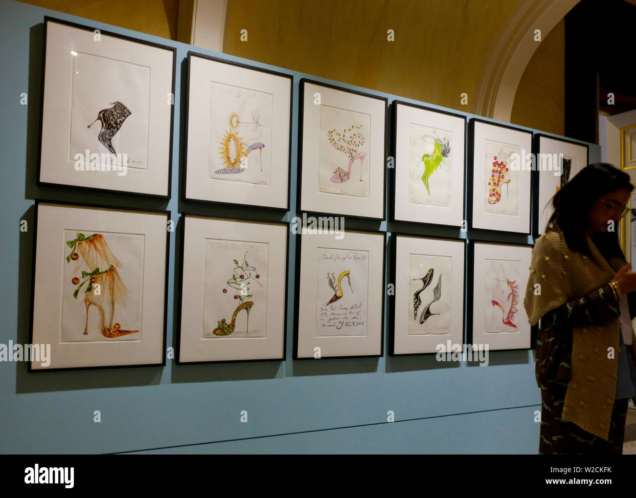 Manolo Blahnik sketches on display at the Wallace Collection London England UK Stock Photo