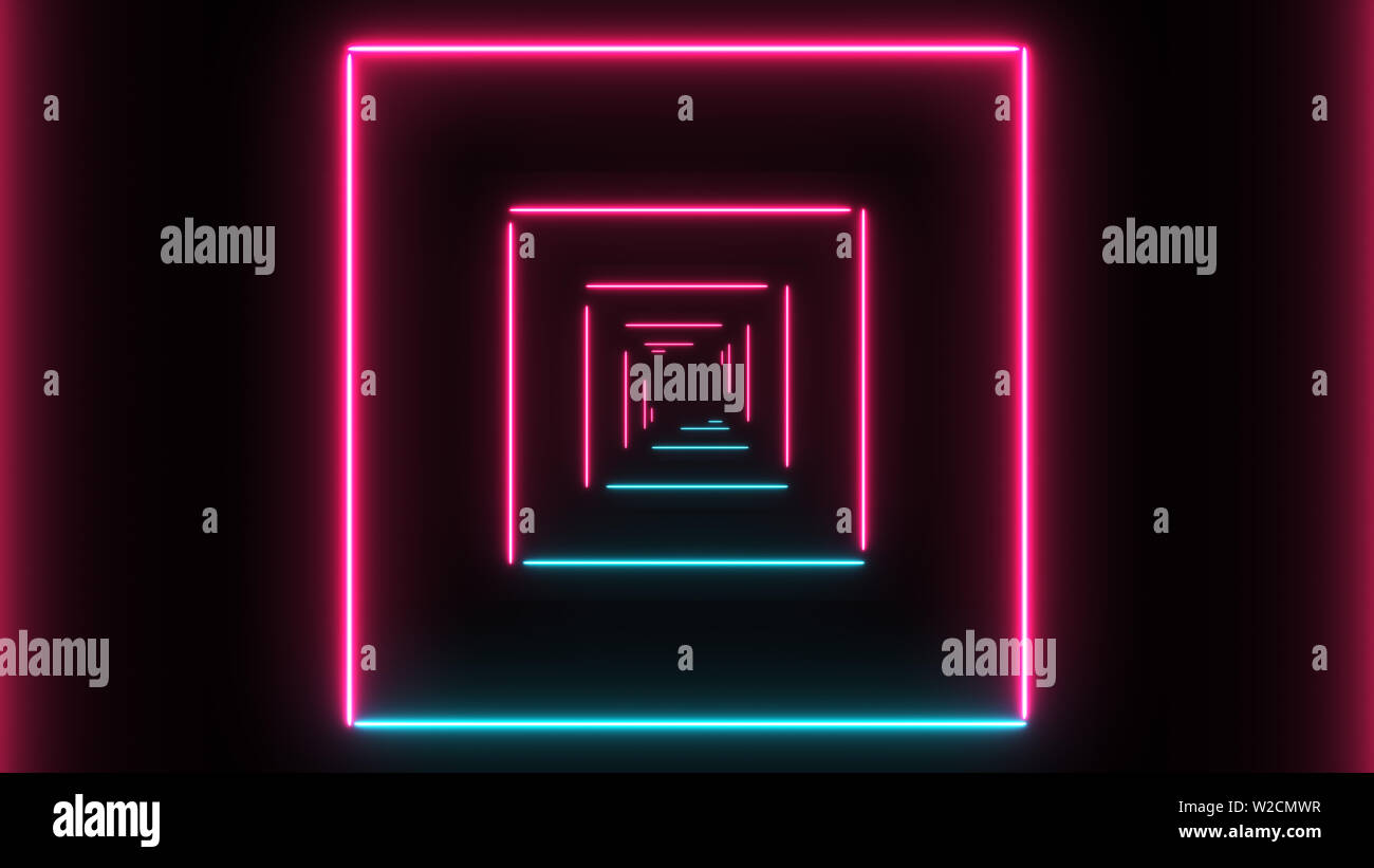 Abstract background with neon squares with Light Lines Moving Fast ...