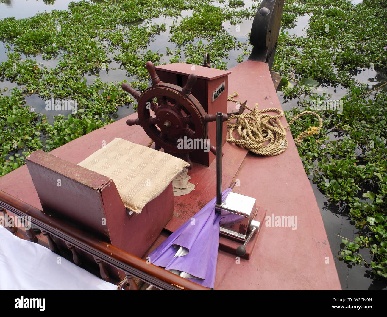 The helmsman place at houseboat on backwaters in Kerala Kochi Stock Photo
