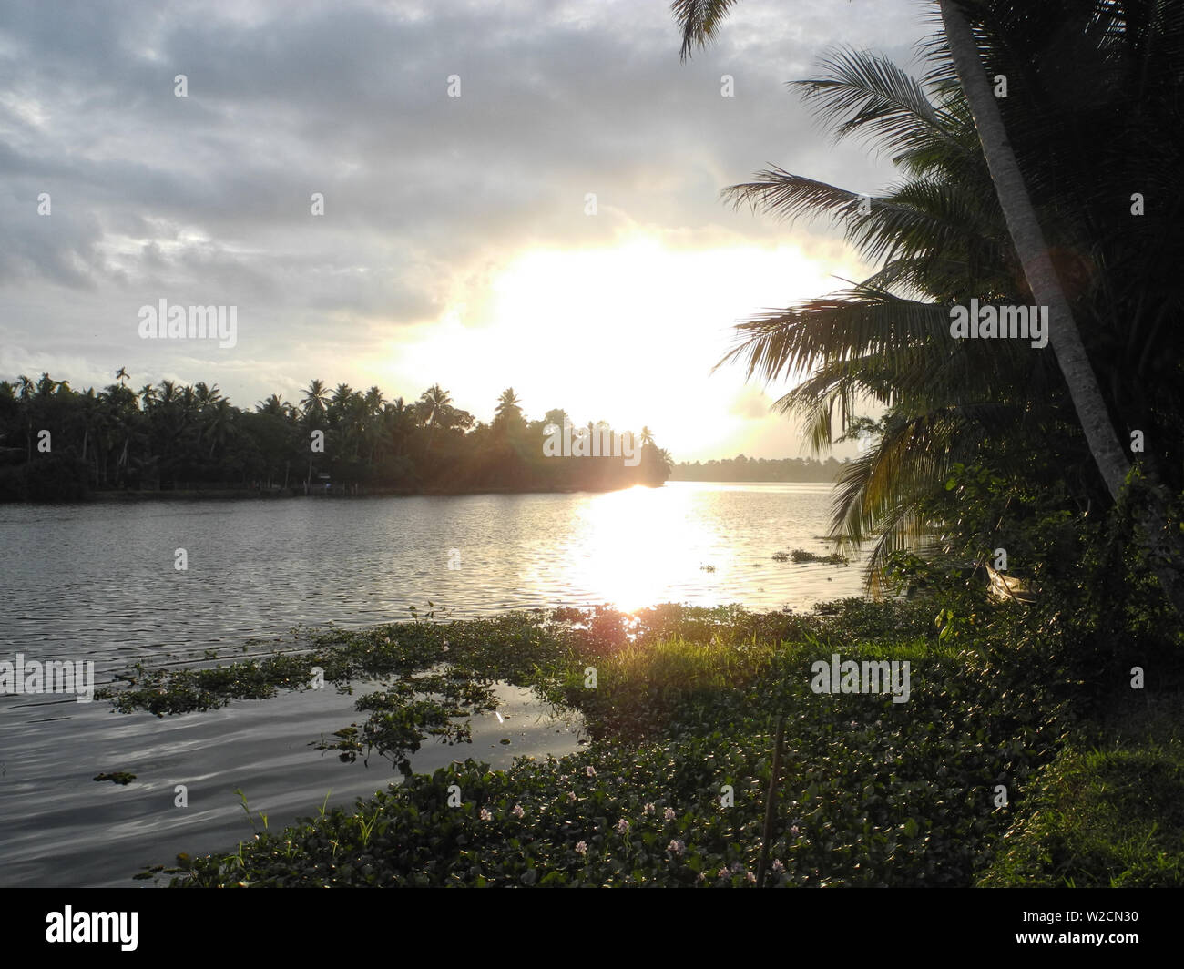 Sunset on backwater channels, Kerala, Kochi Region Stock Photo