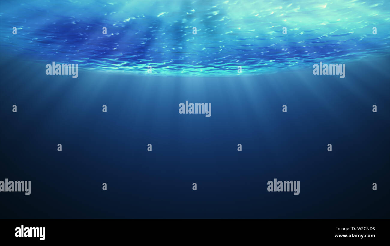 Beautiful underwater sea scene view and ripples with sun light beams