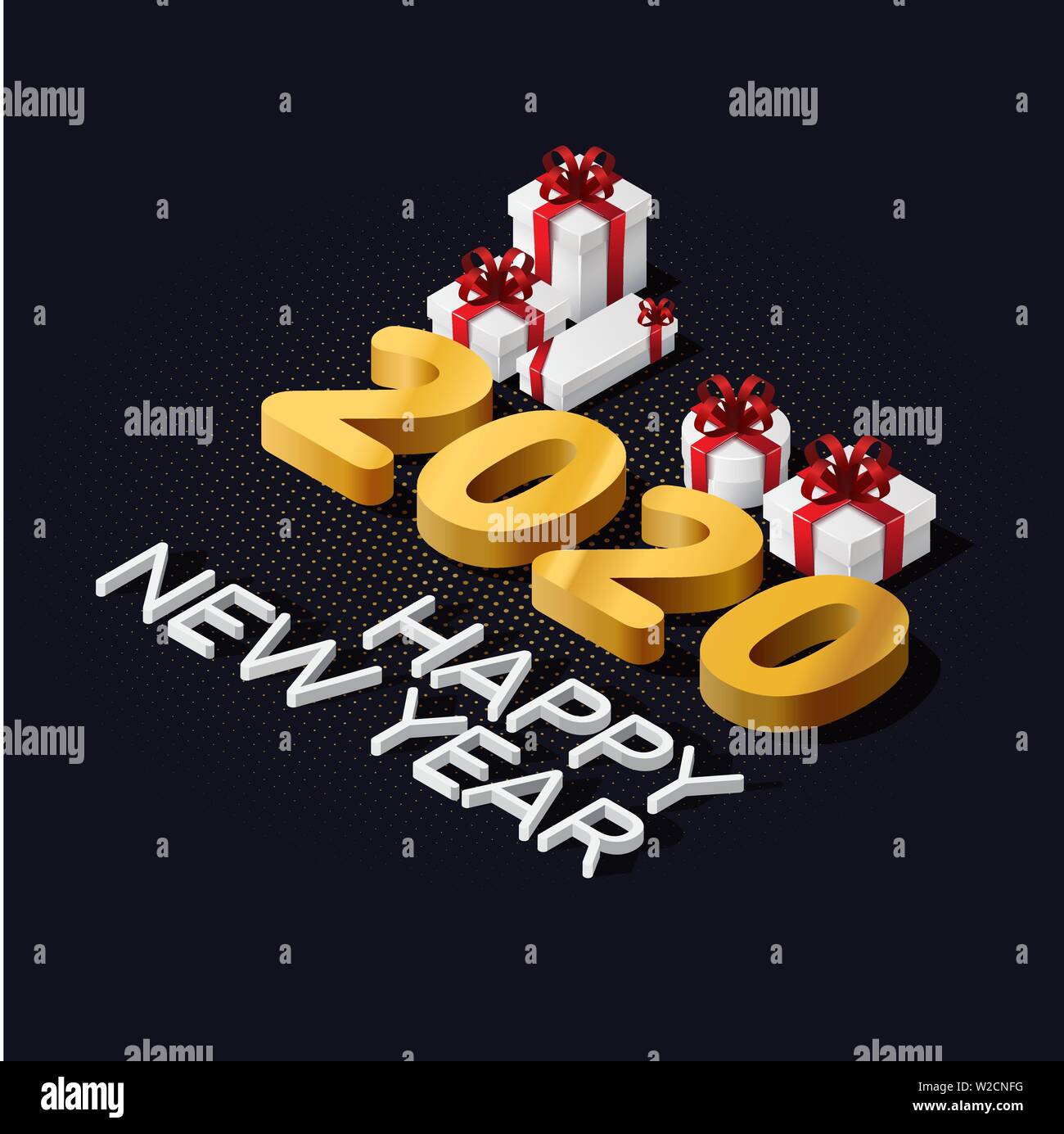 2020 Isometric Happy New Year And Gift Box Greeting Card