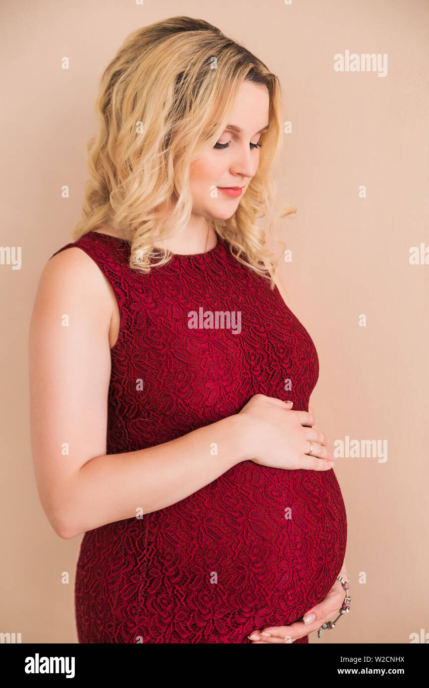 peach and burgundy dress