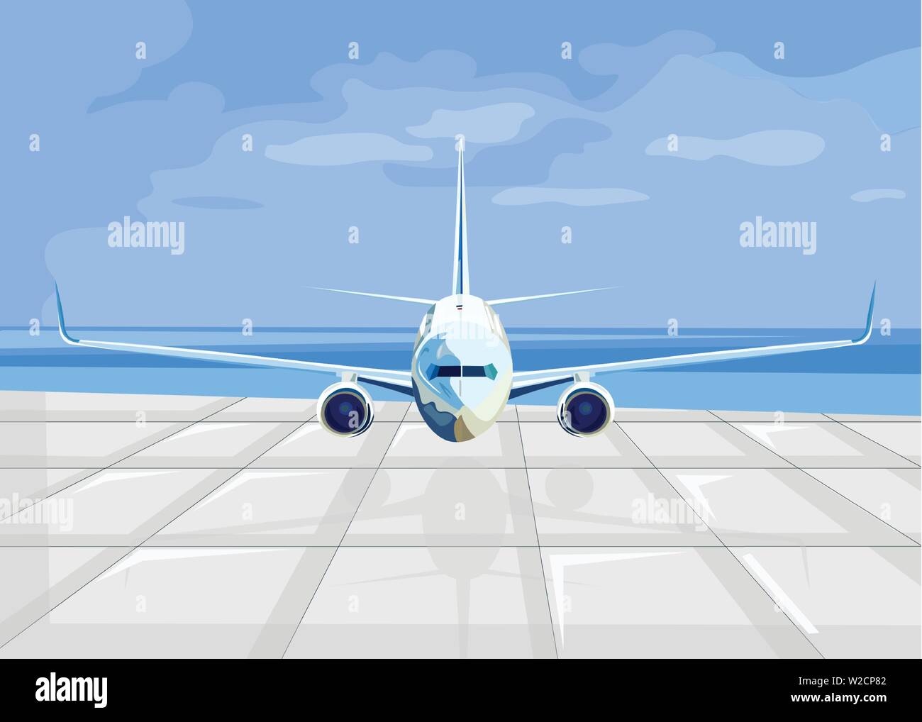 Airplane ready for take off Vector flat style. Travel poster advertise concept Stock Vector