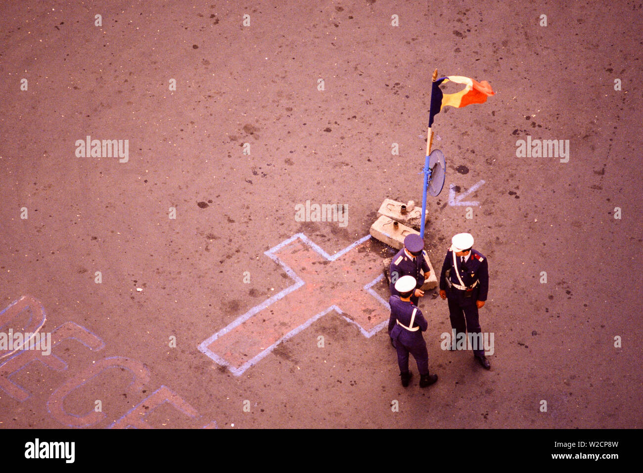 Bucharest, Romania. May 1990. University Square memorial to the first victim of the revolution five months before. Photo: © Simon Grosset. Archive: Image digitised from an original transparency. Stock Photo