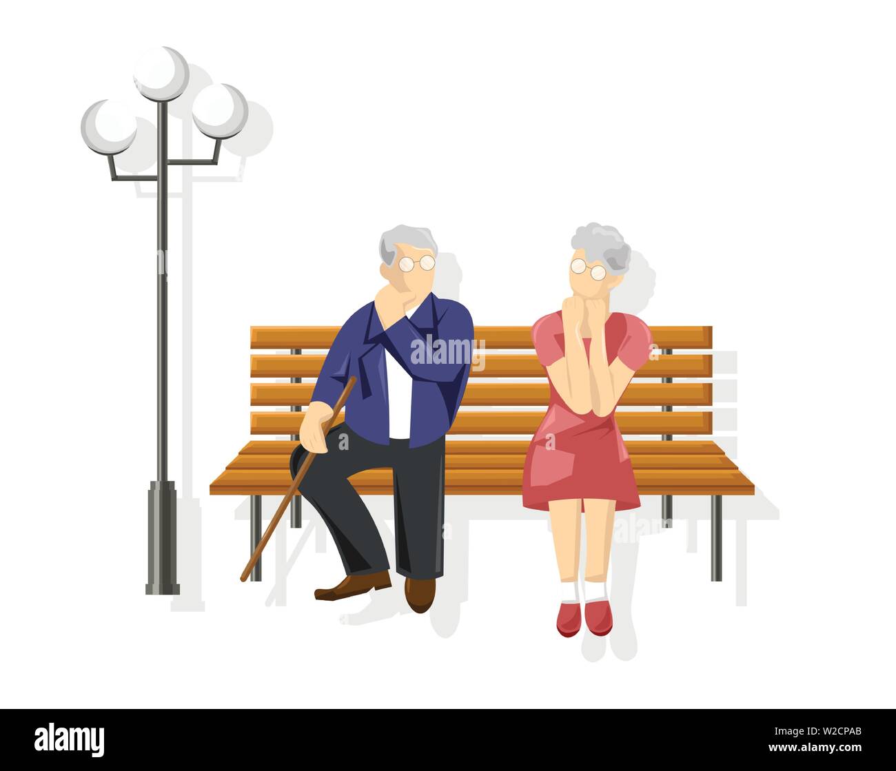 Couples sitting in the park Vector flat style. Old and young couple ...