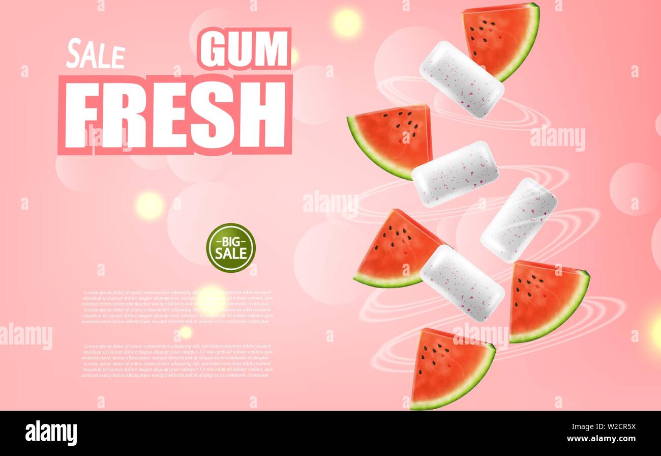 Watermelon chewing gum Vector realistic. Advertise template mock up. Product placement detailed