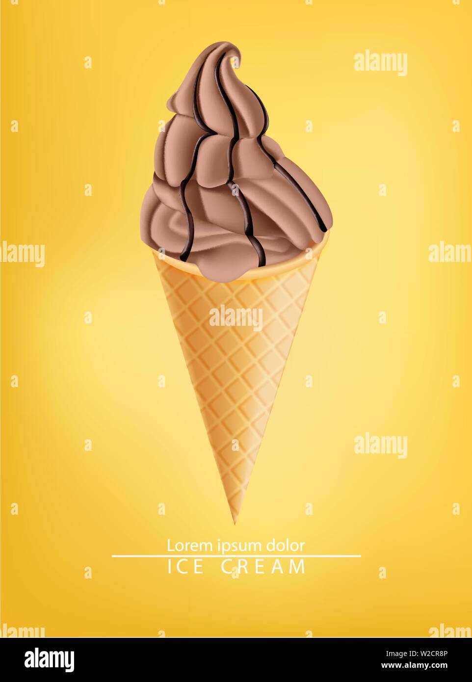 Chocolate ice cream cone Vector realistic. Dark chocolate splash