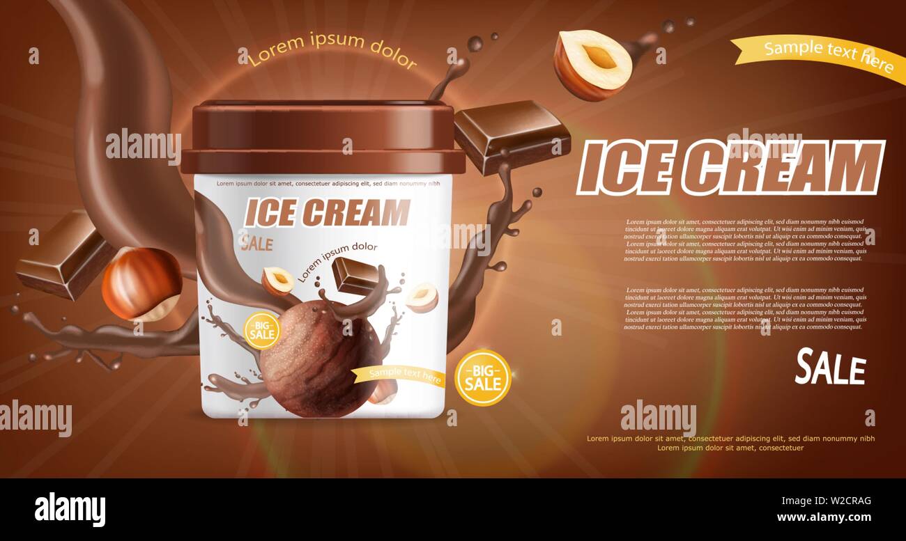 Vector Brown Cream Blank Food Plastic Tub Bucket Container For Vanilla  Chocolate Dessert, Yogurt, Ice Cream with Label for Package Design Mock Up  Close up Isolated on White Background Stock Vector