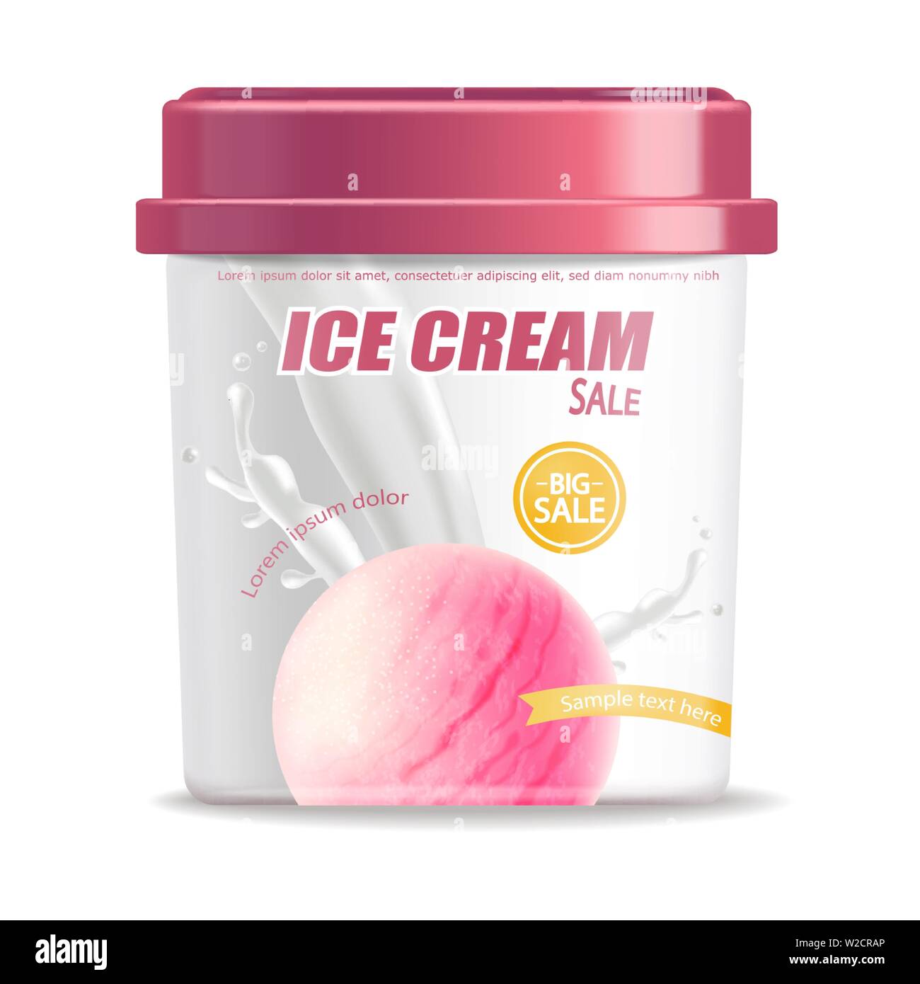 Ice cream bucket isolated Vector realistic. Berry fruits flavor