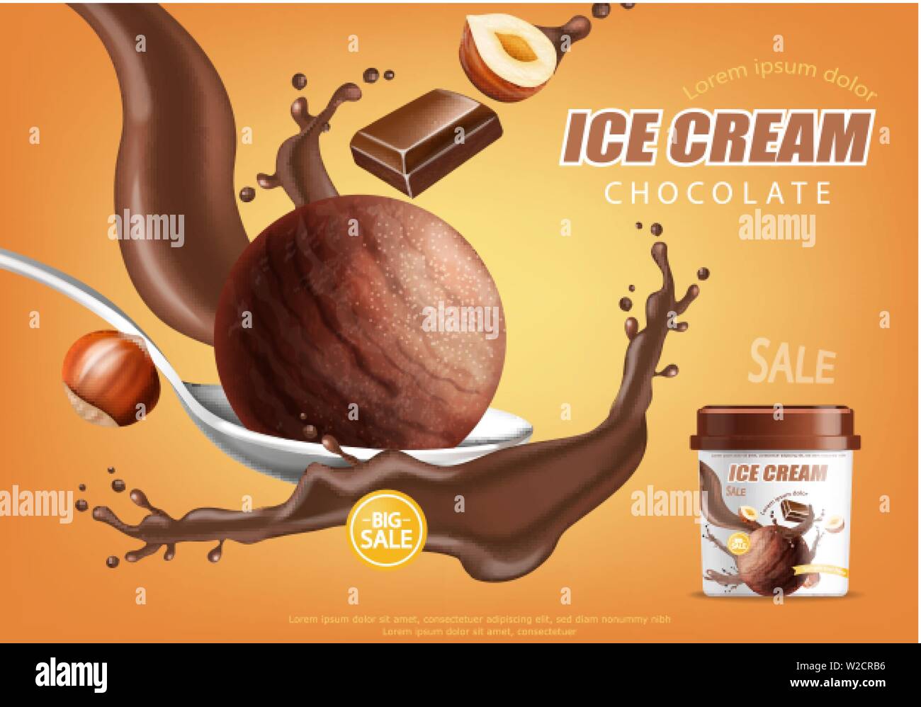 Chocolate ice cream bucket Vector realistic mock up. Product placement