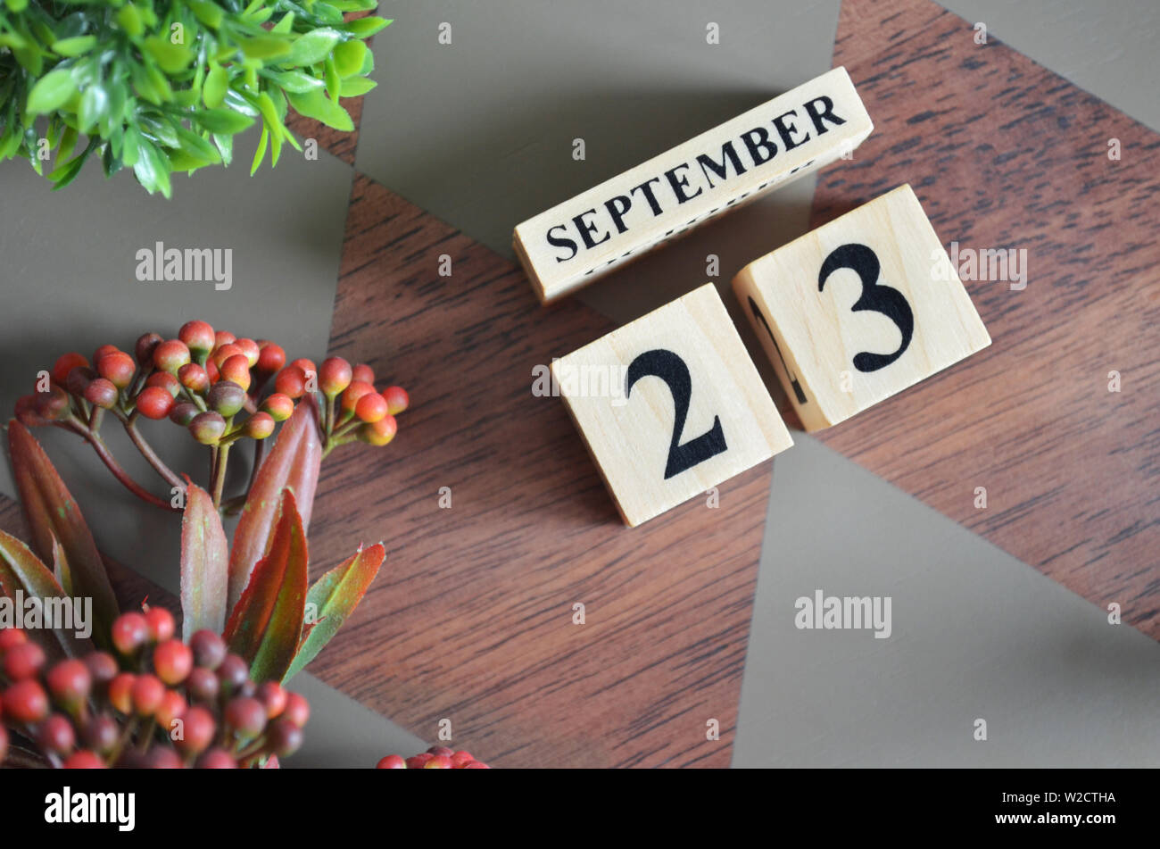 Date of September month. Diamond wood table for background Stock Photo ...