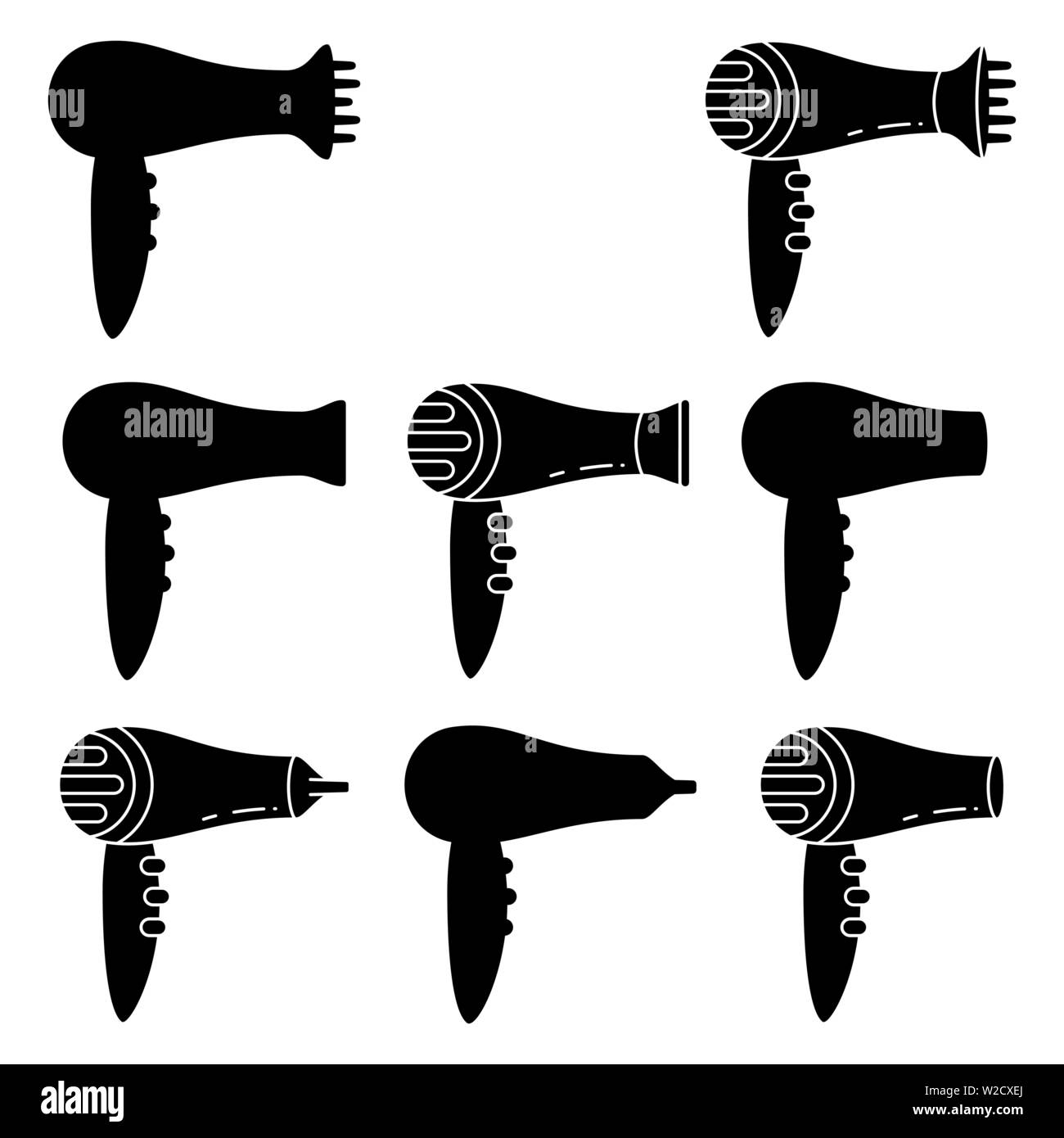8 Black And White Hairdryer Silhouette Set Stock Vector Art
