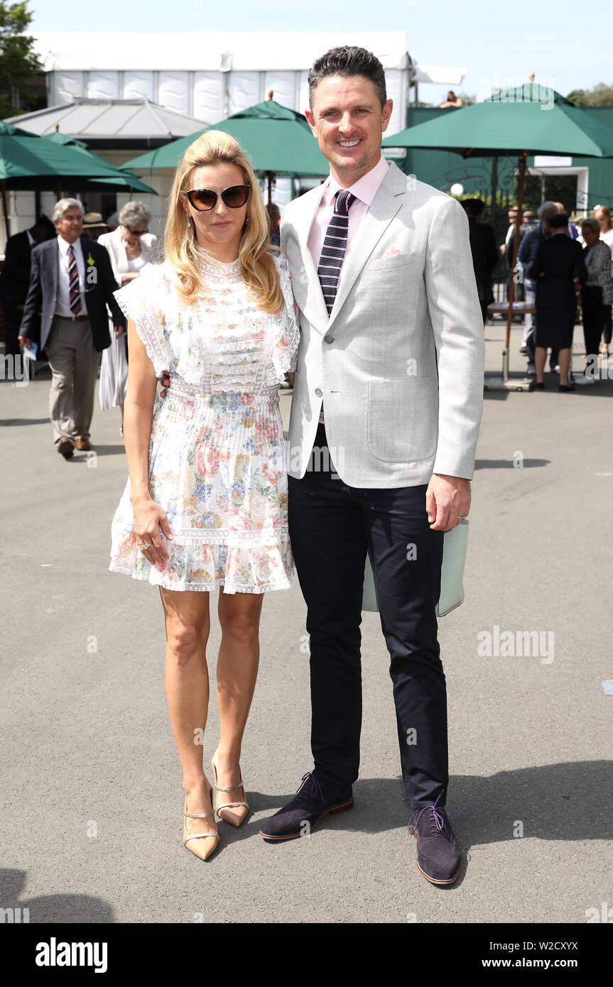 English professional golfer Justin Rose (right) and wife Kate Phillips on  day seven of the Wimbledon Championships at the All England Lawn Tennis and  Croquet Club, London Stock Photo - Alamy
