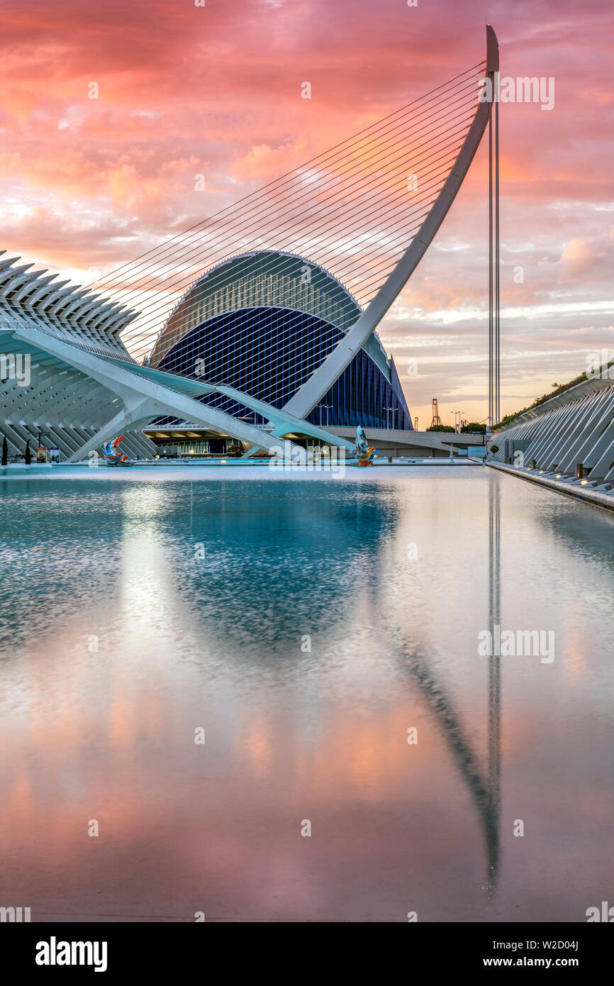Pont de l'Assaut de l'Or cable-stayed bridge, City of Arts and Sciences or Ciudad de las Artes y las Ciencias, Valencia, Comunidad Valenciana, Spain Stock Photo