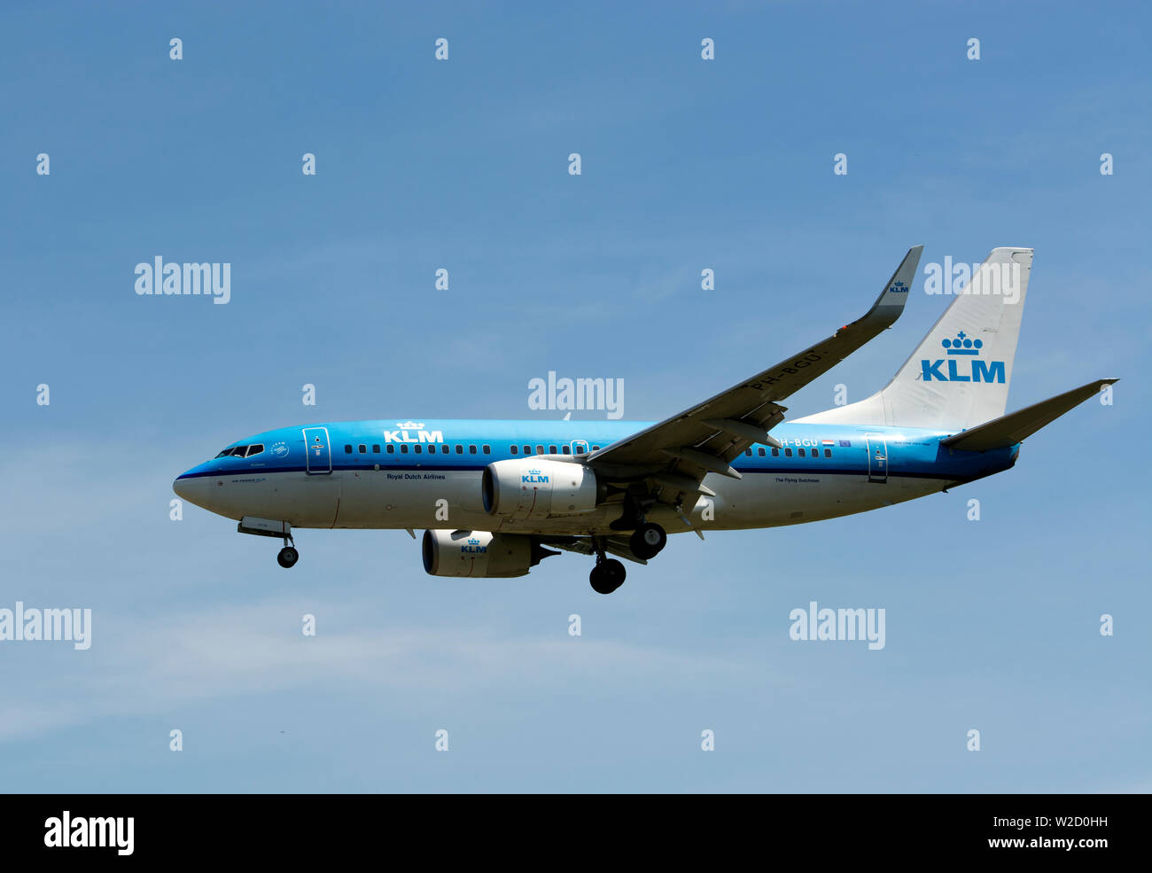 KLM Boeing 737-700 landing at Birmingham Airport, UK (PH-BGU) Stock Photo