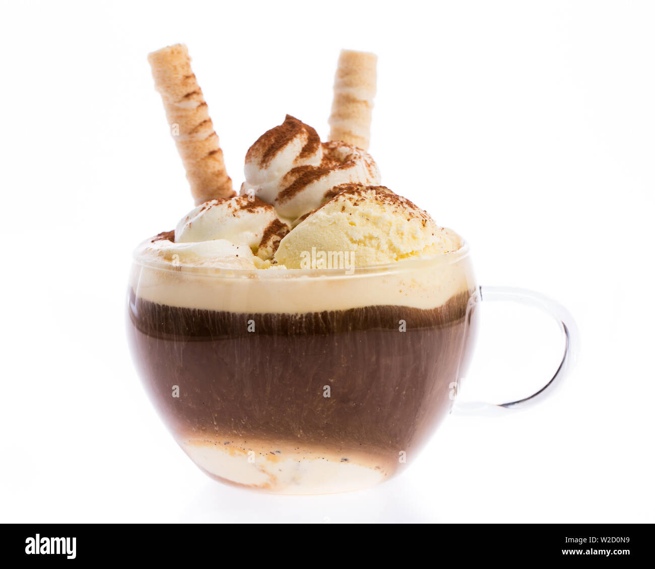 ice cream sundae: Vanilla ice cream and espresso - iced coffee in cup Stock Photo
